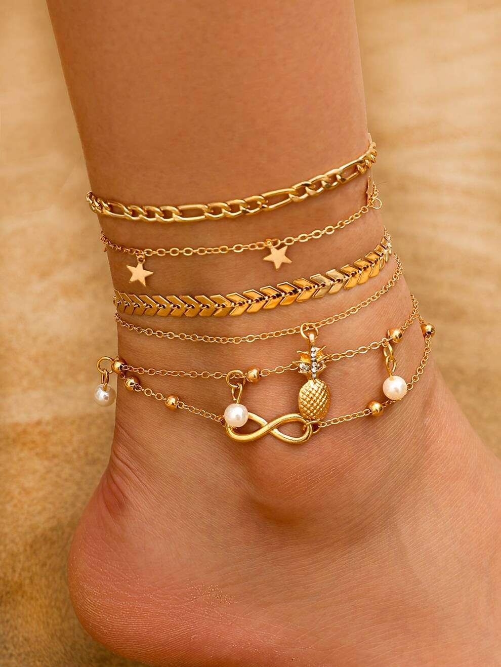 5pcs/set Shell & Star Charm Anklet