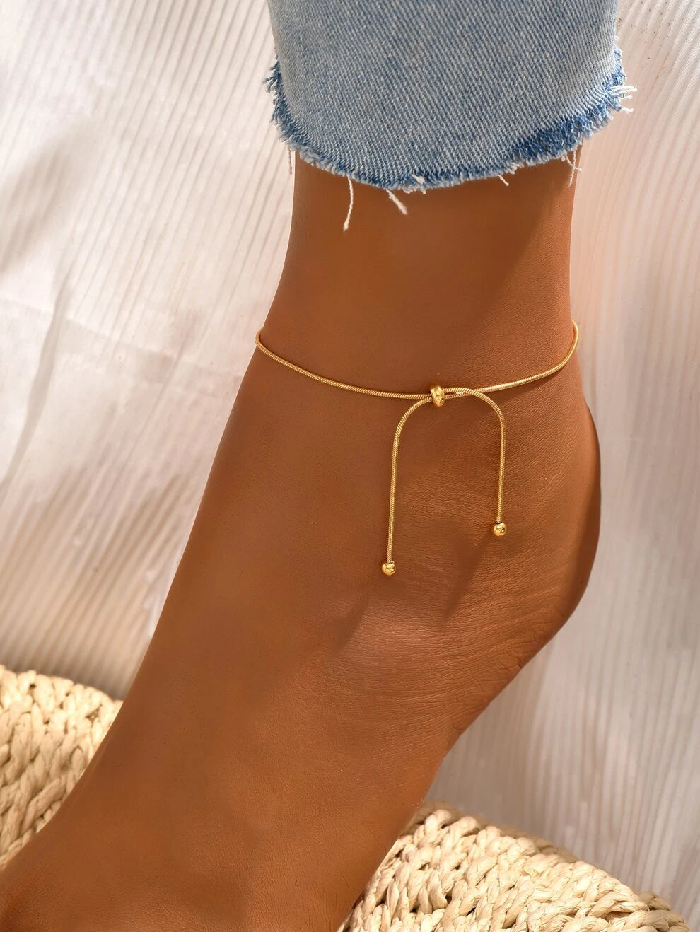 1pc Fashionable Stainless Steel Drawstring Anklet For Women, Simple & Versatile Anklet Accessory