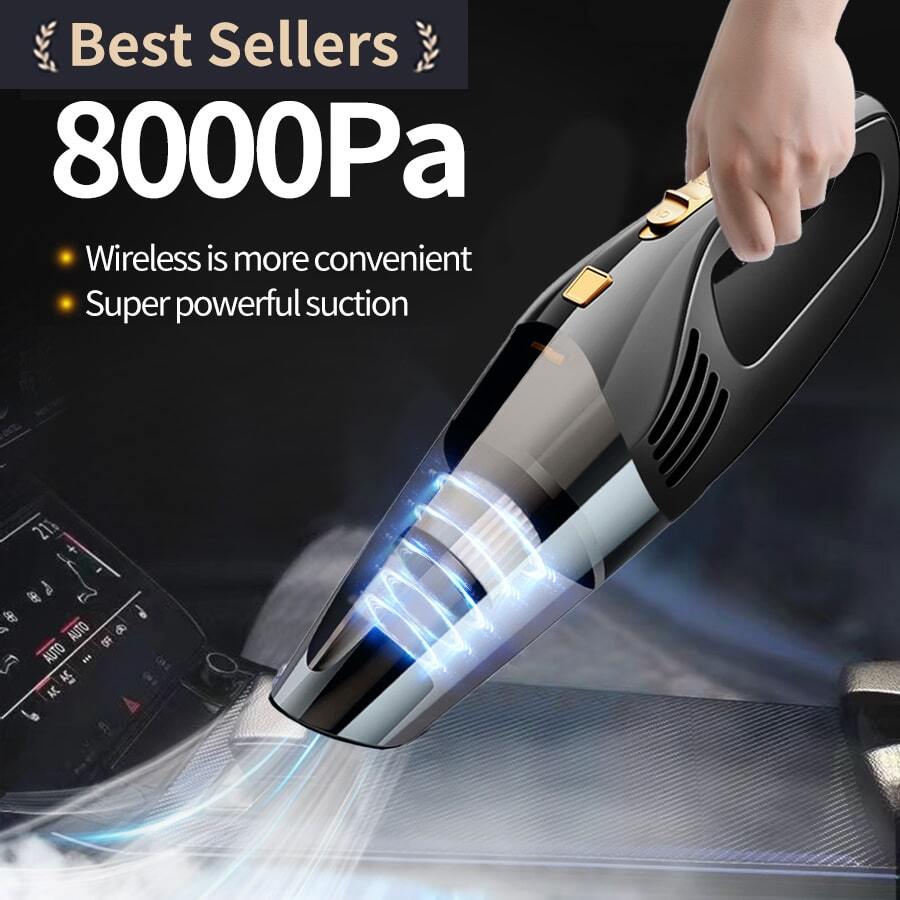 Black Cordless Vacuum Cleaner With High-power Pure Copper Motor, Wet/dry Suction, Ideal For Car & Office Cleaning