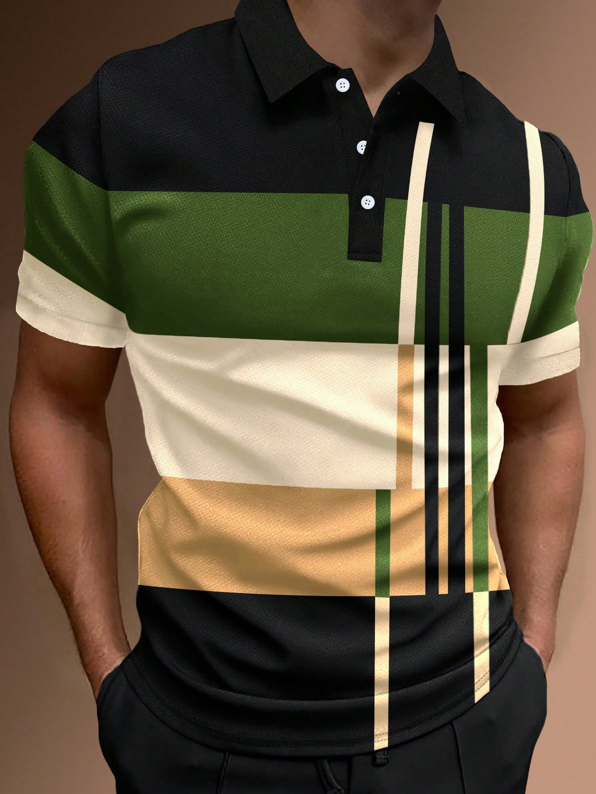 Manfinity Homme Men Striped Print Colorblock Polo Shirt