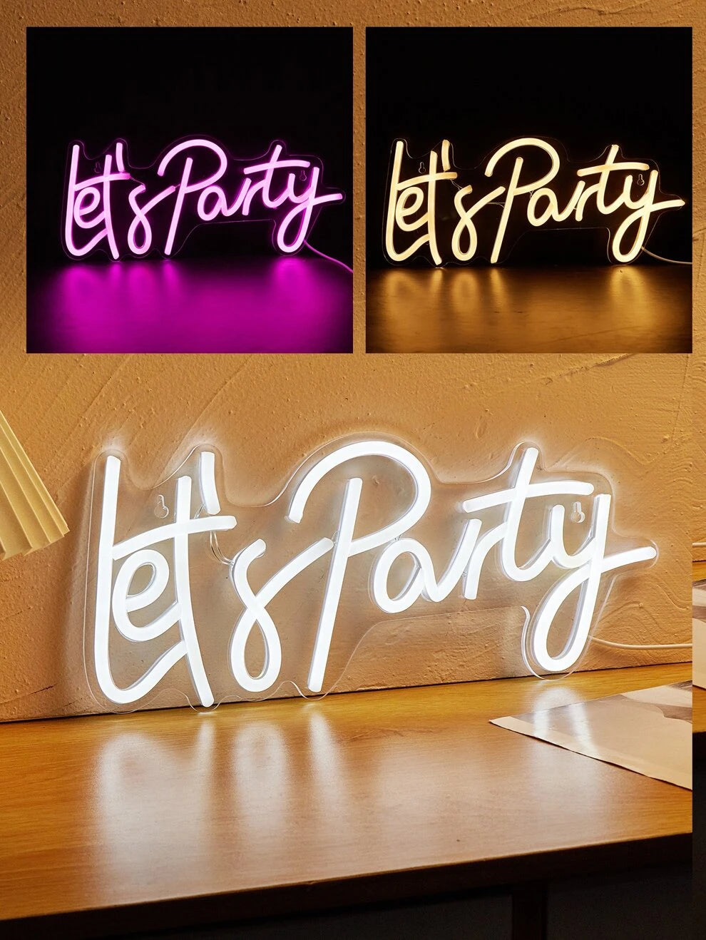 1pc Let's Party Led Neon Sign Alphabet Shape With Usb Powered, For Bedroom Wall Decoration, Festival Party Wedding Decor