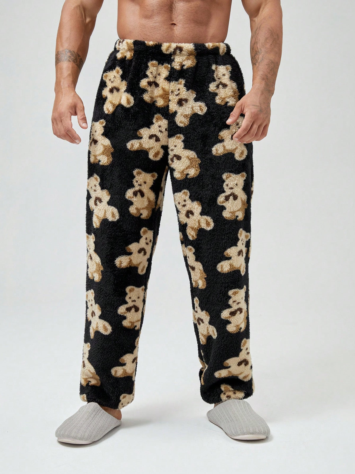 Men's Cartoon Bear Pattern Trousers And Homewear Bottoms