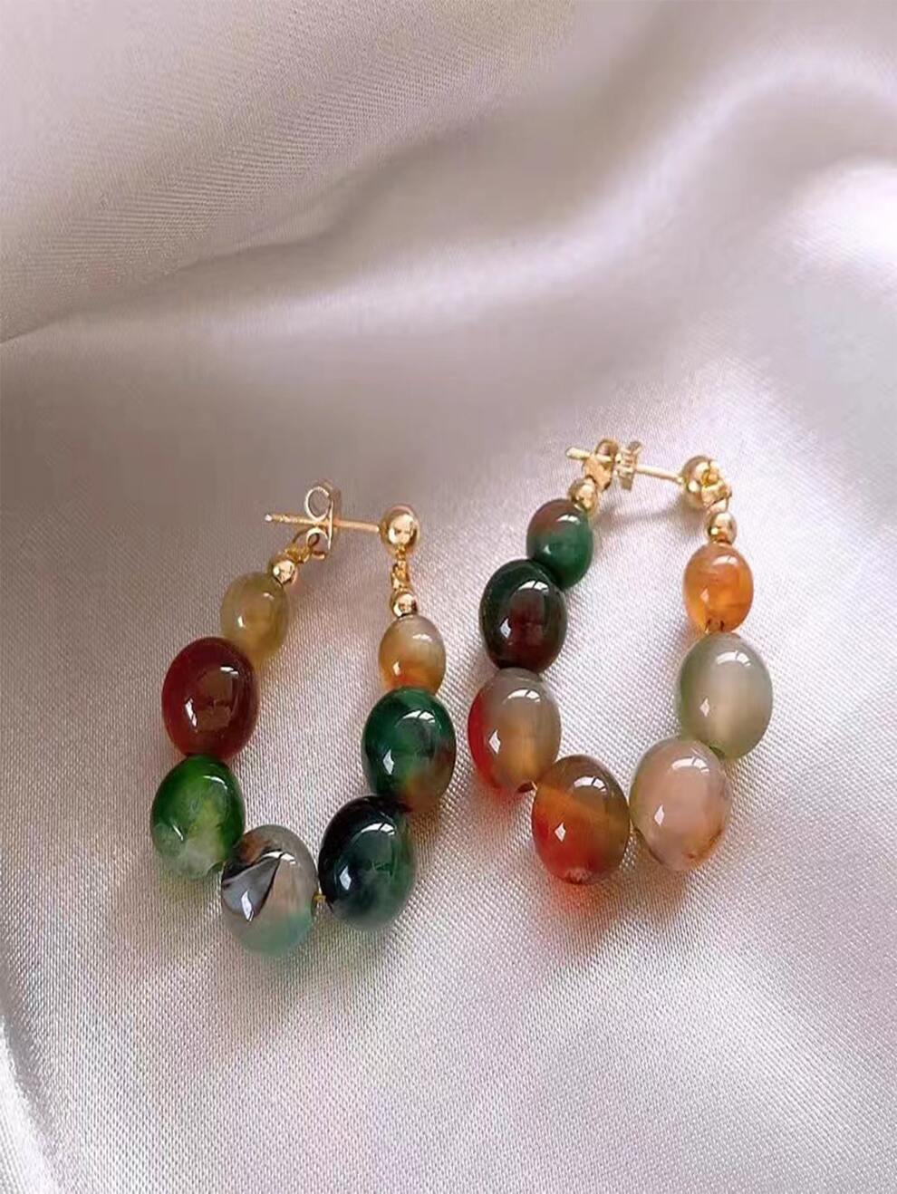 Vintage New Chinese Style Colorful Beaded Earrings, 2023 New Arrival Women's Unique & High-Grade Ear Pendants (Note: Natural Stone, Random Color)