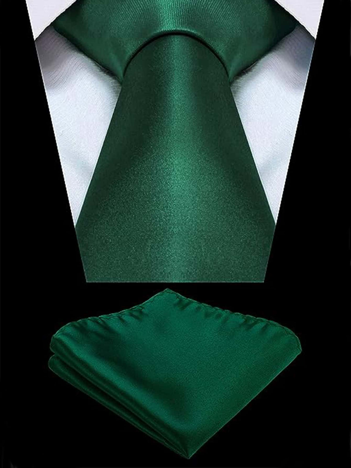 1set Solid Color Men's Satin Necktie And Pocket Square Set, Business Tie And Handkerchief