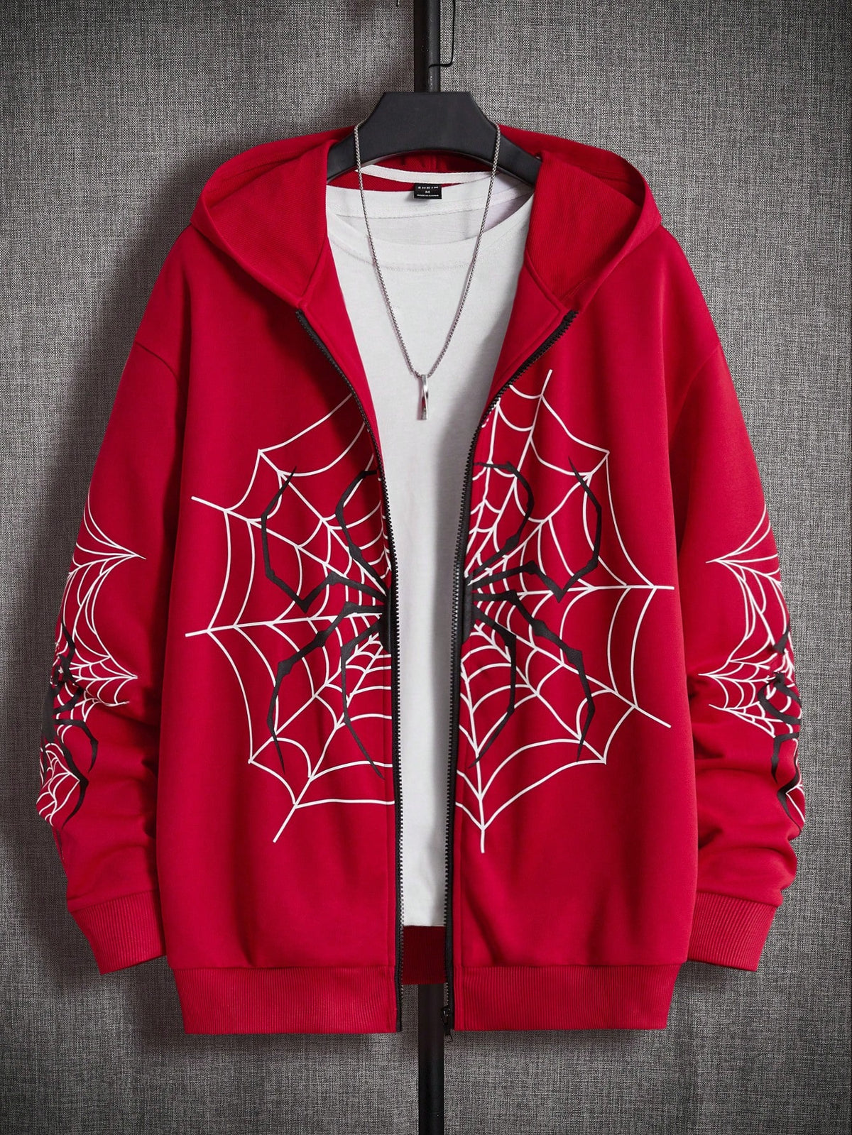 Manfinity EMRG Loose Fit Men's Spider Web Printed Zippered Hoodie Without T-Shirt