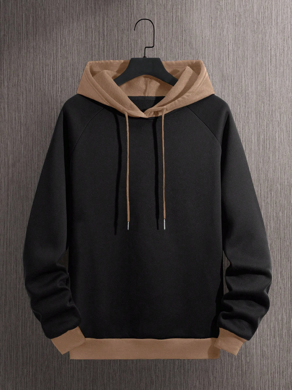 Men Colorblock Thermal Lined Raglan Sleeve Drawstring Hoodie