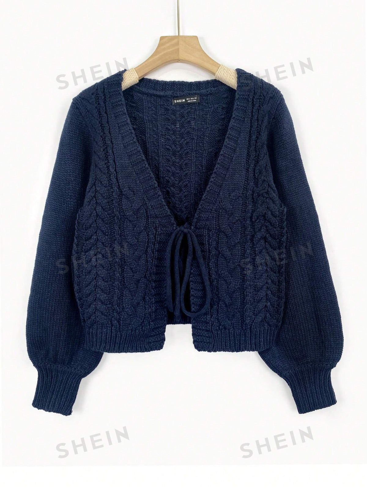 SHEIN EZwear Tie Front Lantern Sleeve Cardigan