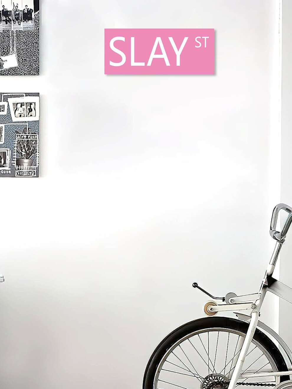 1pc Pink Slay St Sign Wall Decal, Funny Pvc Self-adhesive Removable Wall Stickers, Retro Home Wall Decoration Diy Art Mural, Y2k Decor Street Sign Wall Sticker, Suitable For Girls' Dormitory, Bar, Par