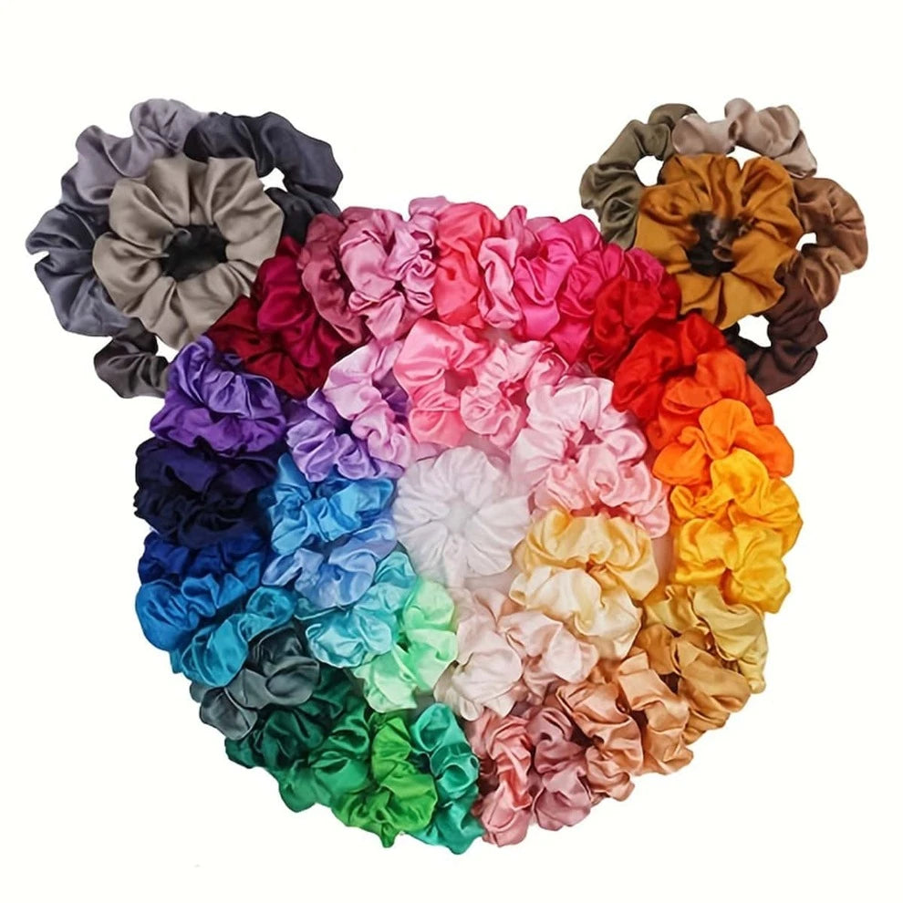 60pcs/Pack Women's Satin Chiffon Bow Hair Tie Elastic Ribbon Ponytail Holders In Mixed Colors Casual