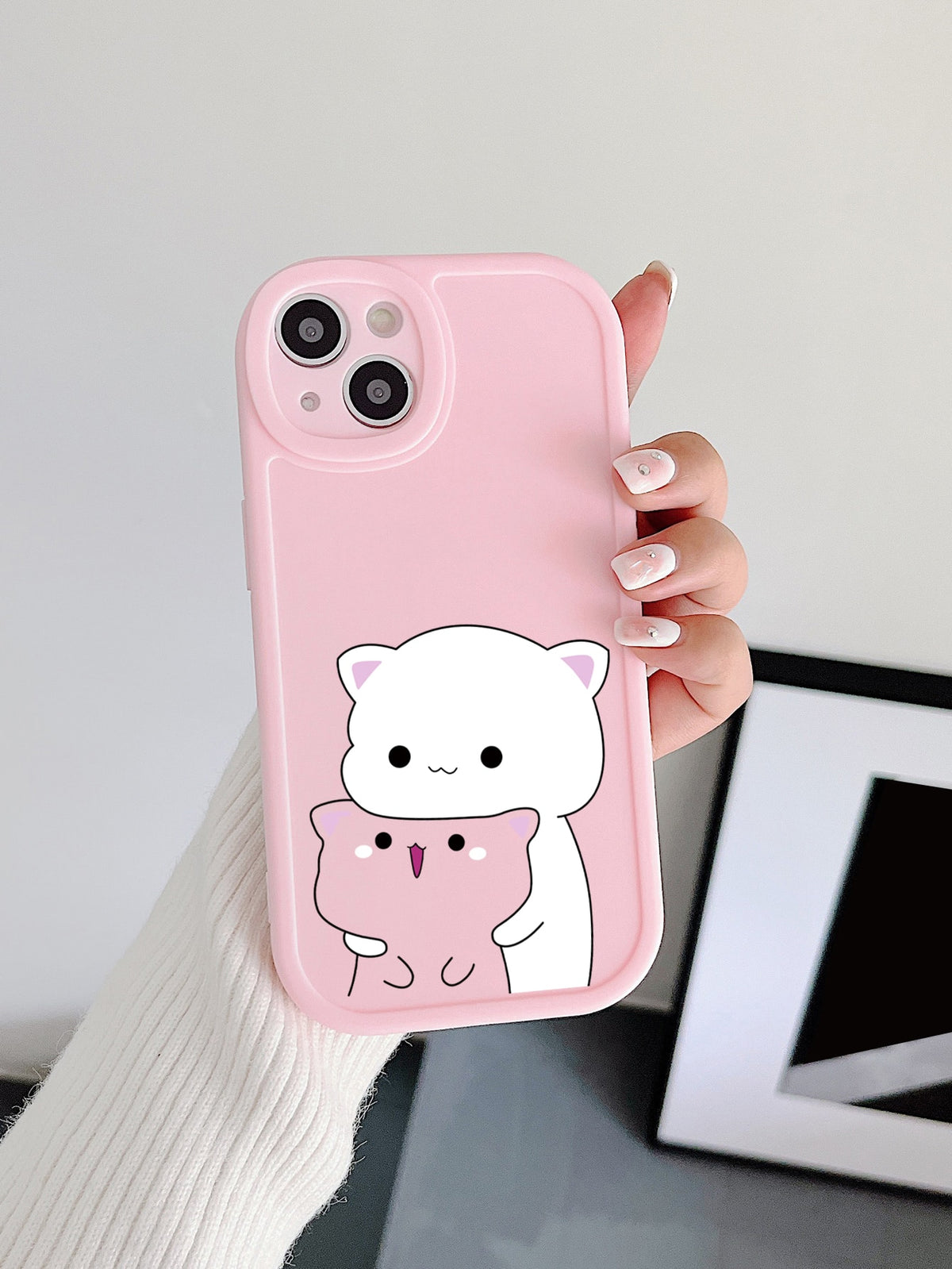 1pc Cartoon Cat With Big Eyes Frosted Phone Case Compatible With IPhone And Samsung Models Including IPhone11, IPhone13, Galaxy A14/A04/A12/A21S/A14/A34/A52/A52S/A53 5G/A54/A23/A13/A24 4G/A32 4G/A33 5