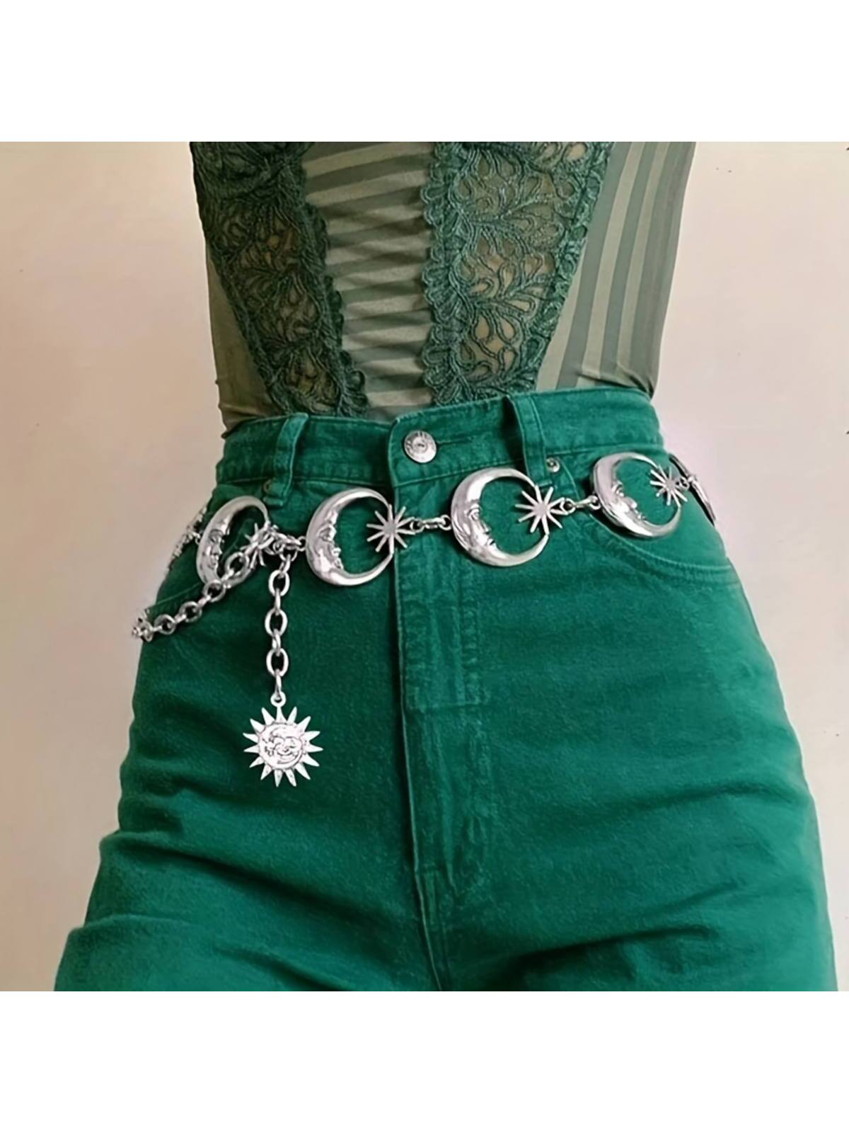 Street 1 PC Women Boho Moon Sun Hollow Adjustable Waist Chain Y2K Body Belts