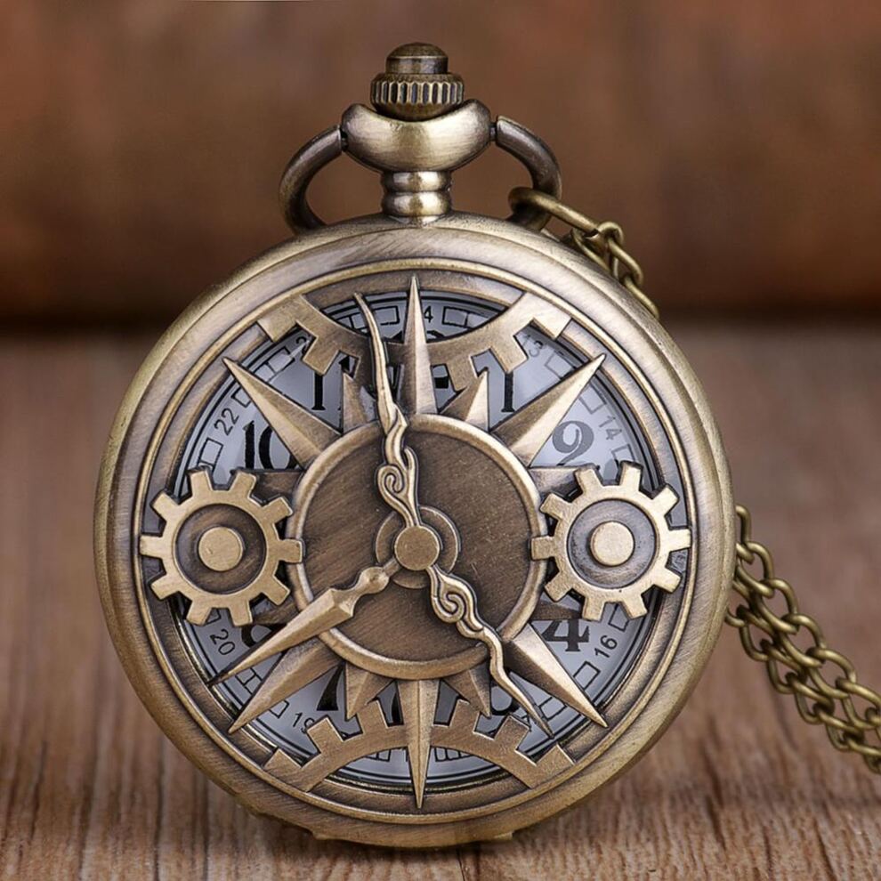 1pc New Steampunk Vintage Gear Hollow Out Quartz Pocket Watch, Necklace Pendant Ornaments, Gift Chain Fob Watches