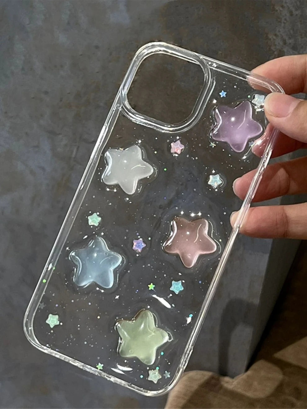 1pc Cute Candy-colored Luminous Star & Transparent Silicone Phone Case, Japan-korea Style, Compatible With Iphone