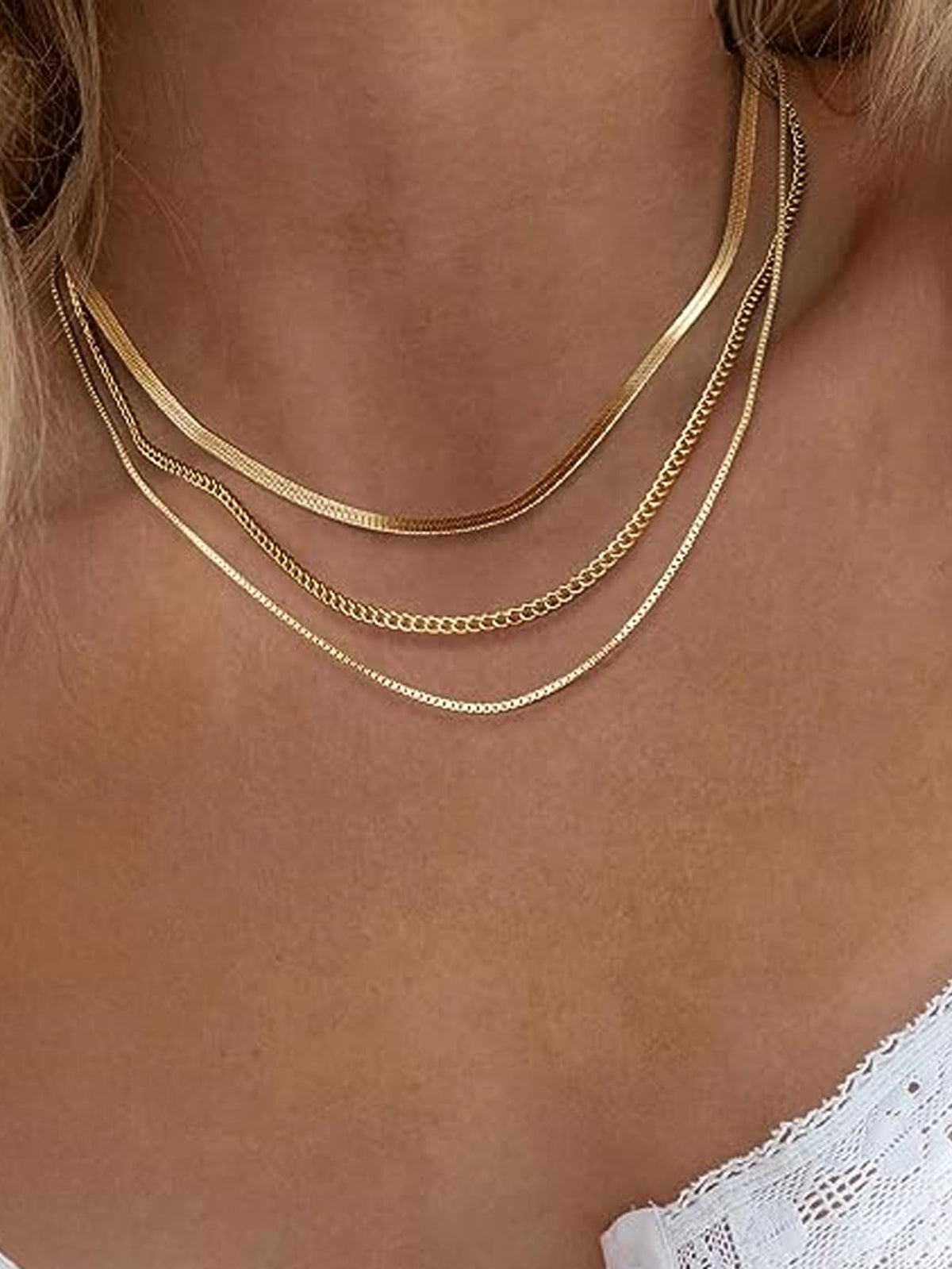 3pcs 14k Gold-plated Waterproof Stainless Steel Women's Necklace Set With Multi-layer Necklaces: Classic Rolo Chain, Delicate Figaro Chain And Stylish Bar Chain. A Perfect Gift For Women