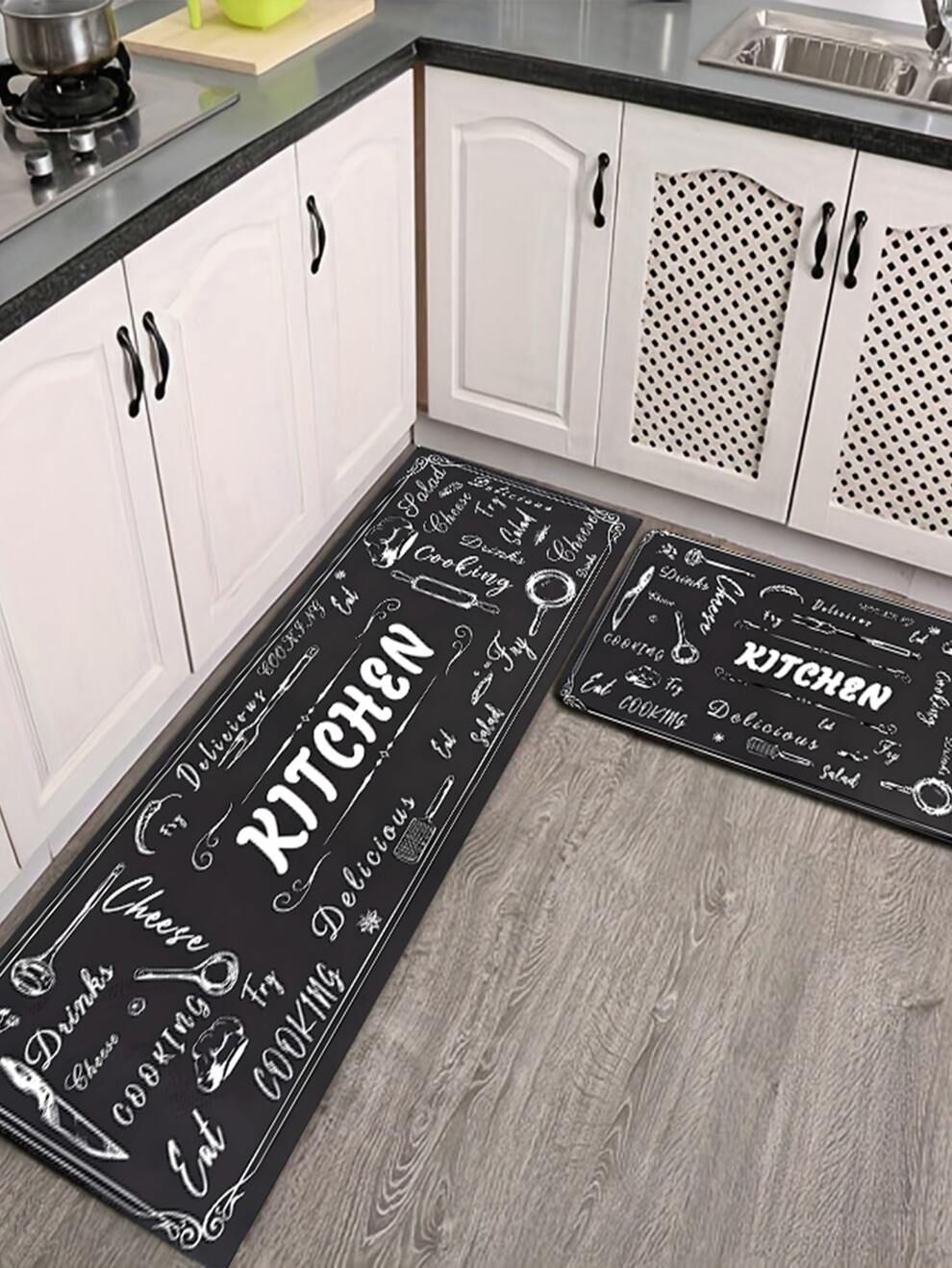 1pc Cutlery Pattern Anti-fatigue Kitchen Mat, Dirt Resistant Rug,EntranceDoormat, Kitchen Living Room Laundry Bathroom Water-absorbing Floor Mat,Home Room Decorative Carpet