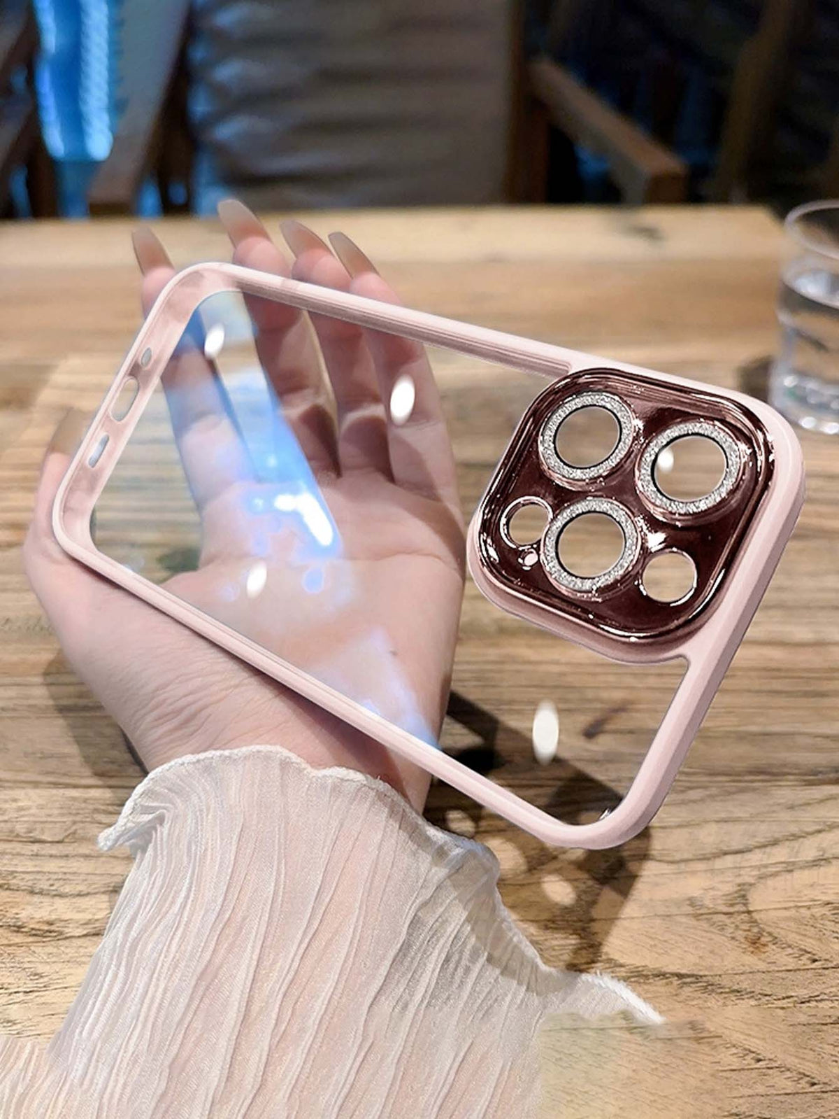 Full Coverage Shockproof Phone Case With Pink Rhinestones, Camera Lens Protector And Soft Border Compatible With iPhone 15/15Pro/15Plus/15Promax