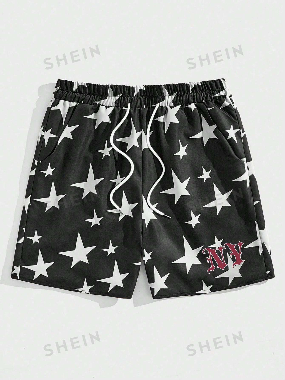 ROMWE Prep Men Star Print Drawstring Waist Shorts