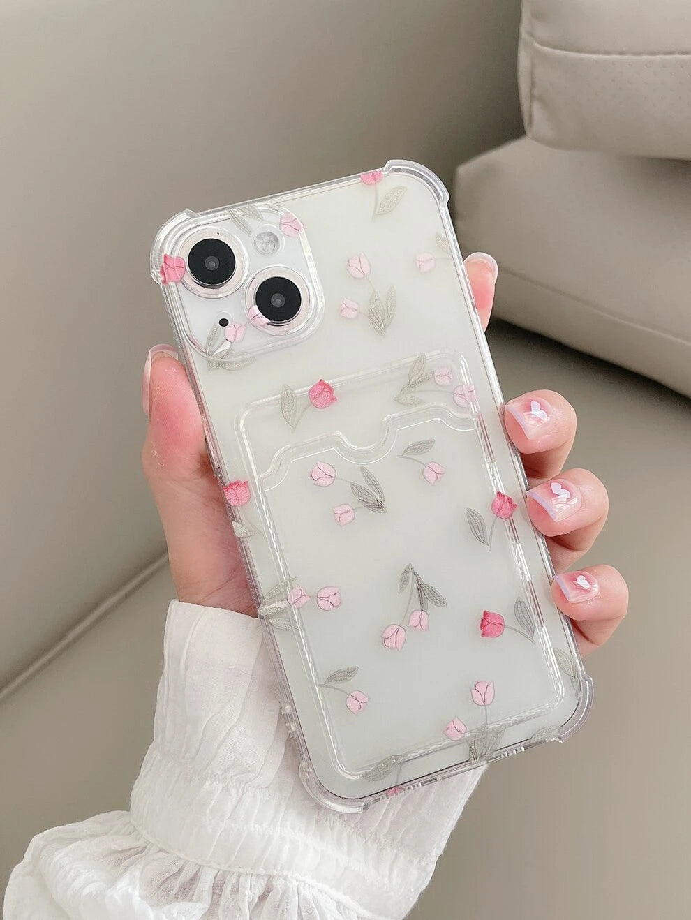 Drawing Design Phone Case With Four Corners Anti-fall And Card Insert Function