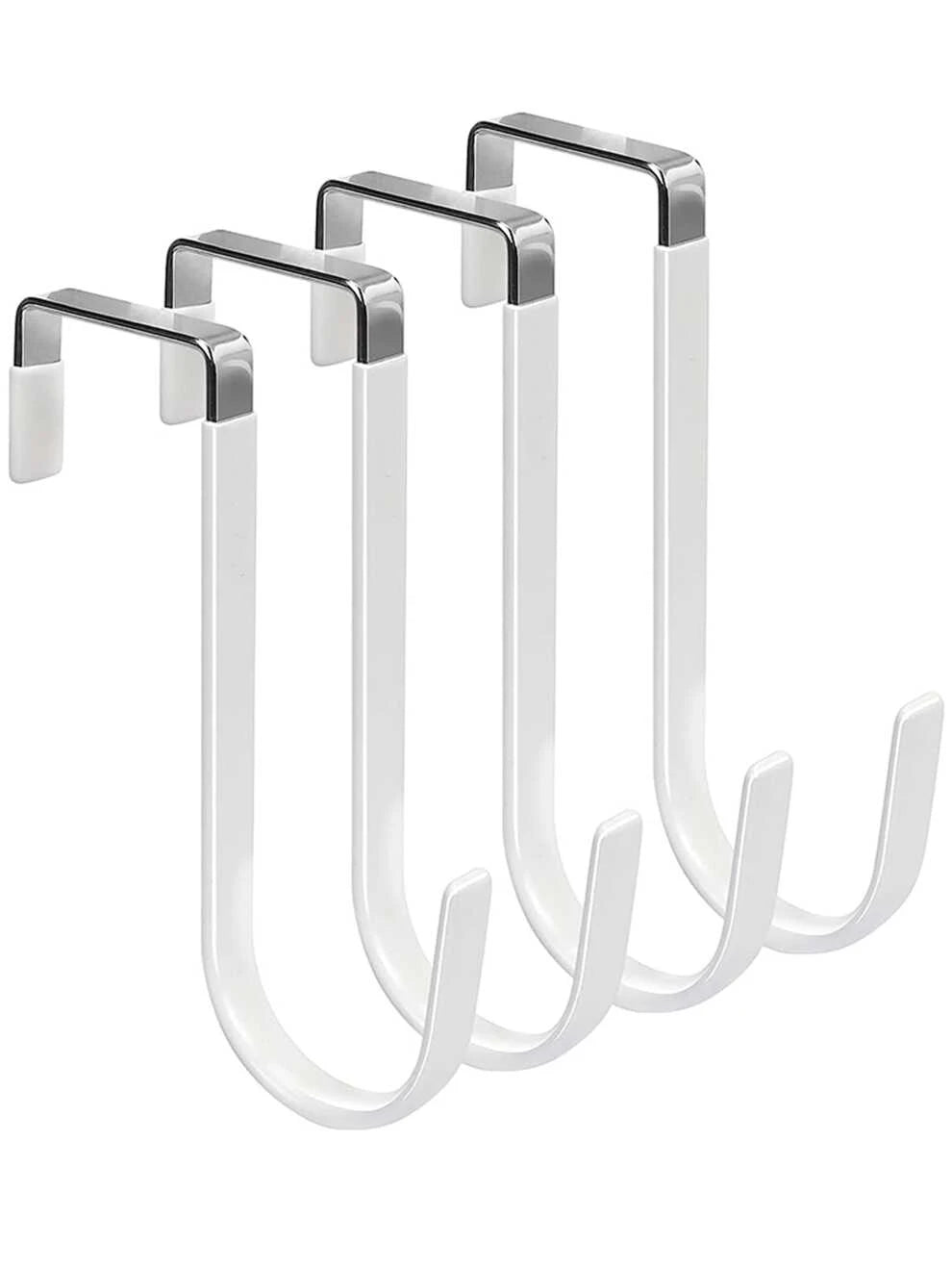 Over The Door Hooks, 4 Pack Door Hangers Hooks With Rubber Prevent Scratches Heavy Duty Organizer Hooks For Living Room, Bathroom, Bedroom, Kitchen Hanging Clothes, Towels, Hats, Coats, Bags White