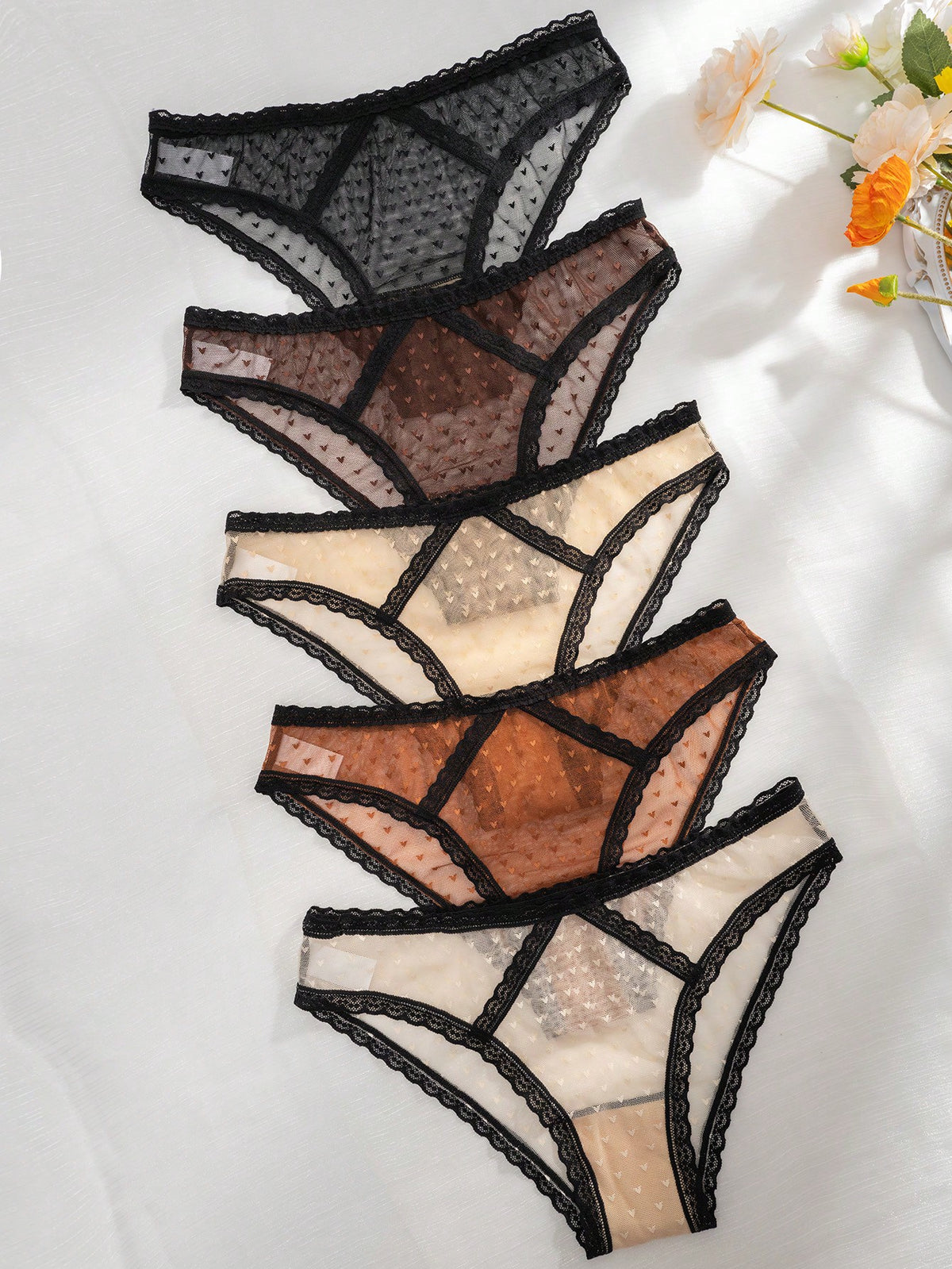 5pack Lace Trim Mesh Panty