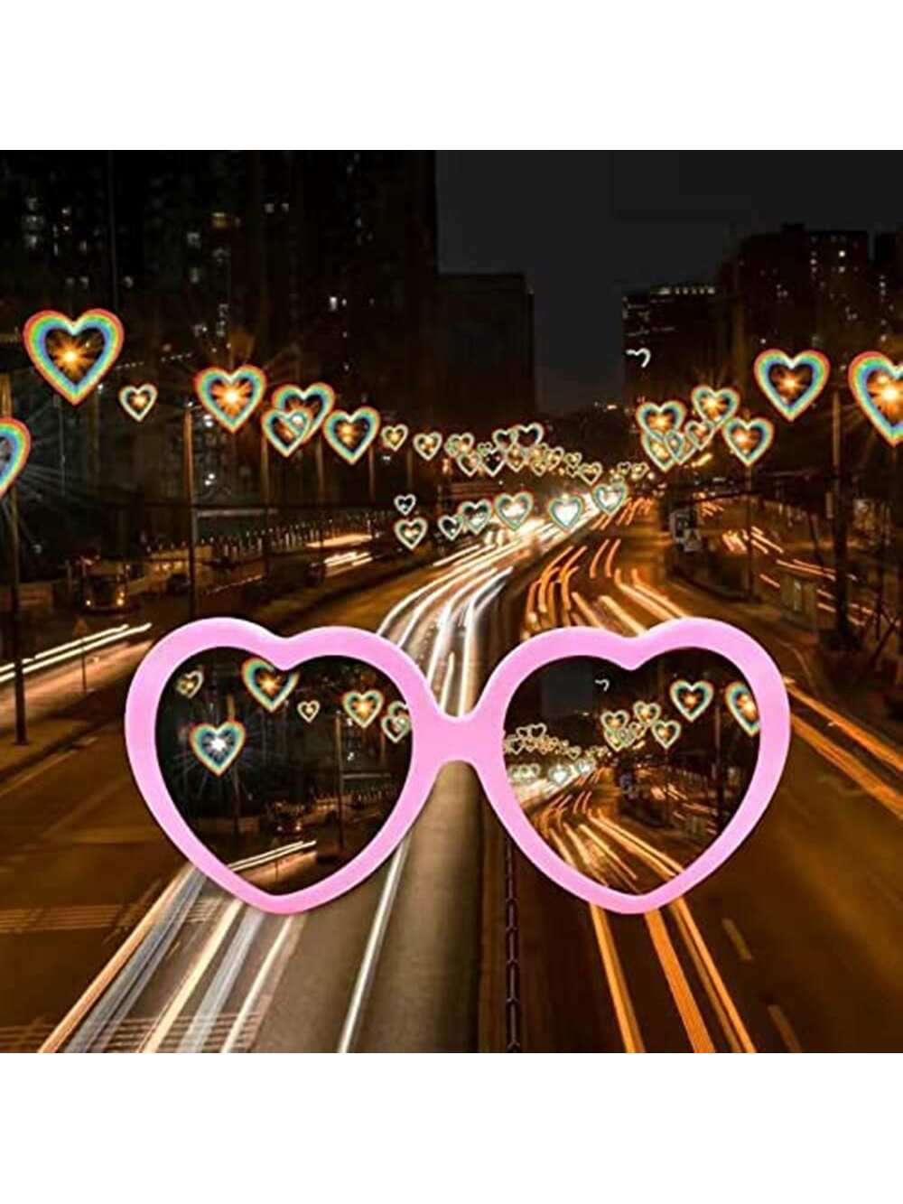 Cute 1 PC Pink Party Party Party Photography Decorative Glasses, Glasses That Can Turn Lights Into Love Effects At Night,Heart Sunglasses Heart Effect Diffraction Glasses Festival Accessories Party Ra