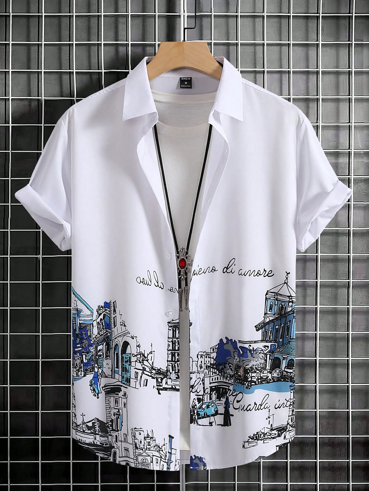 Manfinity Homme Men Building & Letter Graphic Shirt Without Tee