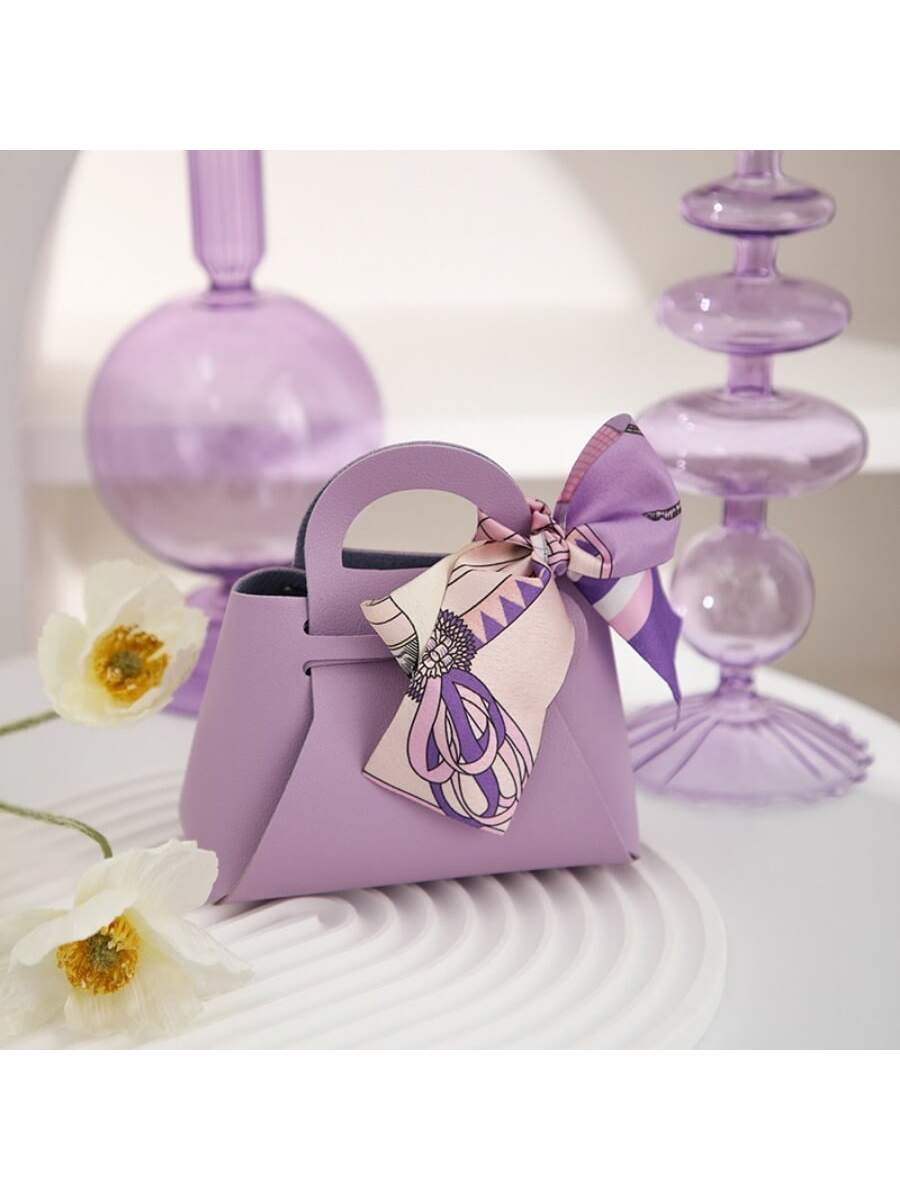 1pc Festive Pu Leather Candy Gift Bag Wedding Party Favor Packaging Bag (random Ribbon Color)