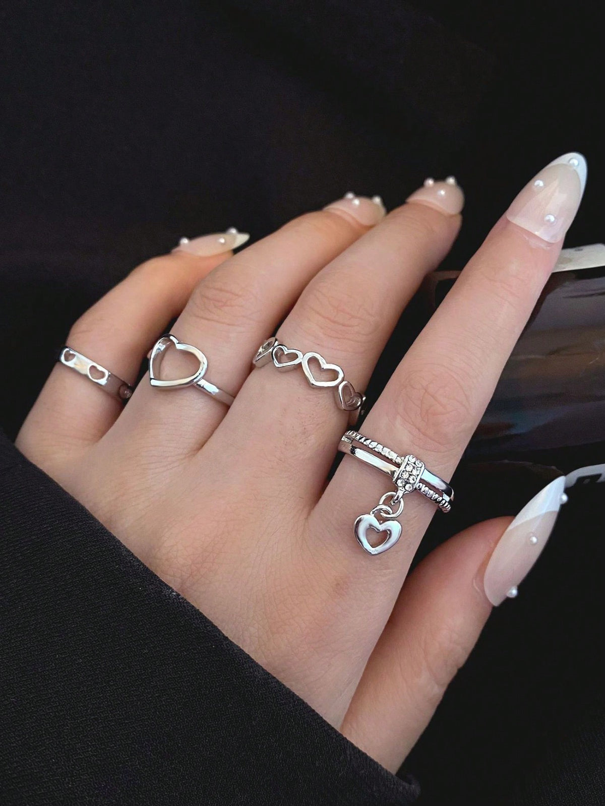 4pcs/set Hollow Out Heart Ring For Women, Minimalist Style Open Knuckle Joint Ring, Elegant Finger Accessory In Ins Style.