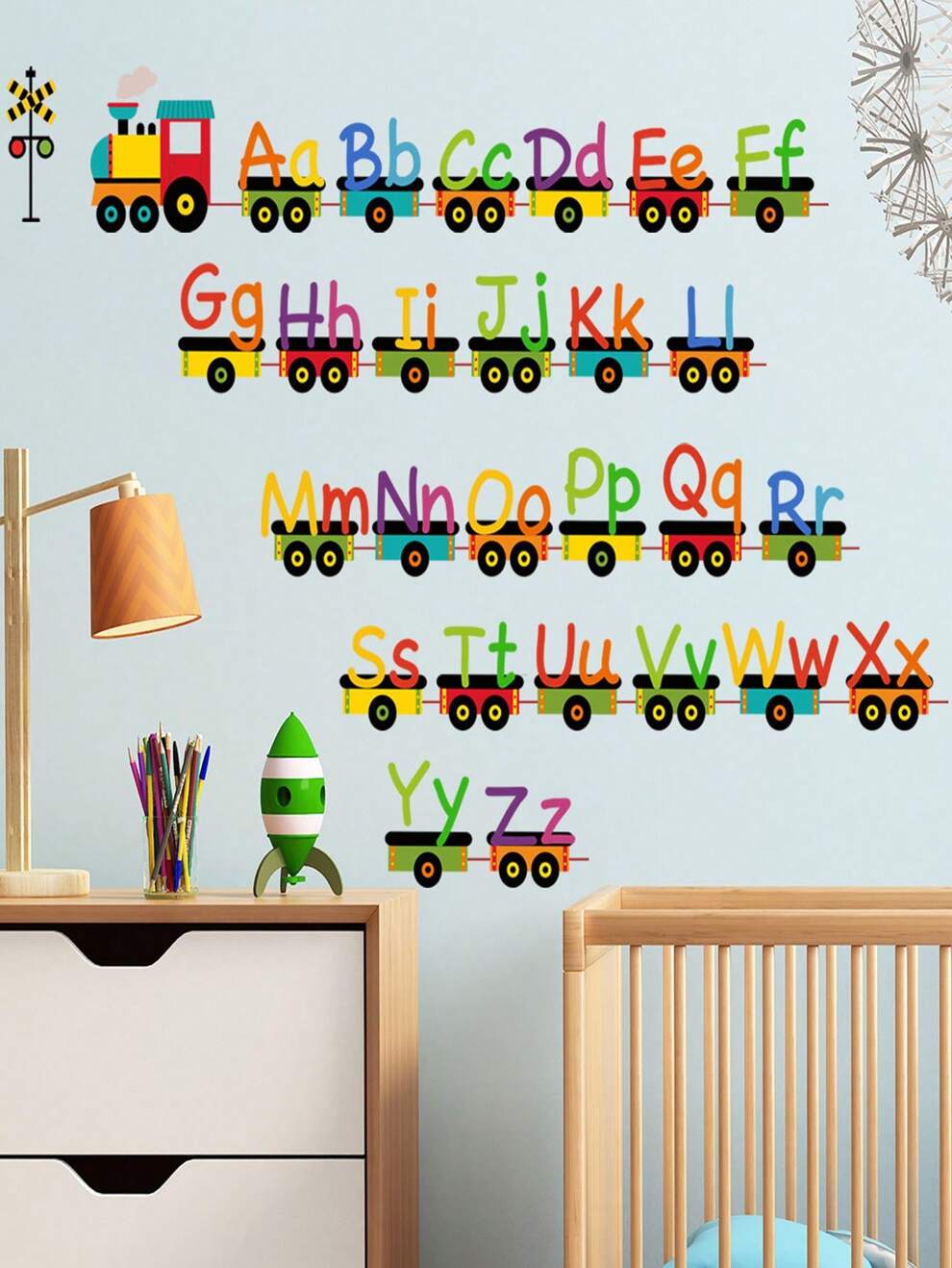 1sheet Colorful English Alphabet Cartoon Train Removable Wall Sticker For Kids' Room, Creative Educational Decorative Wall Decal