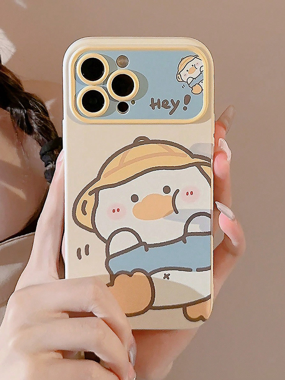 1pc Beige Hat Duck Full Body Soft Case Cover Compatible With Apple Iphone