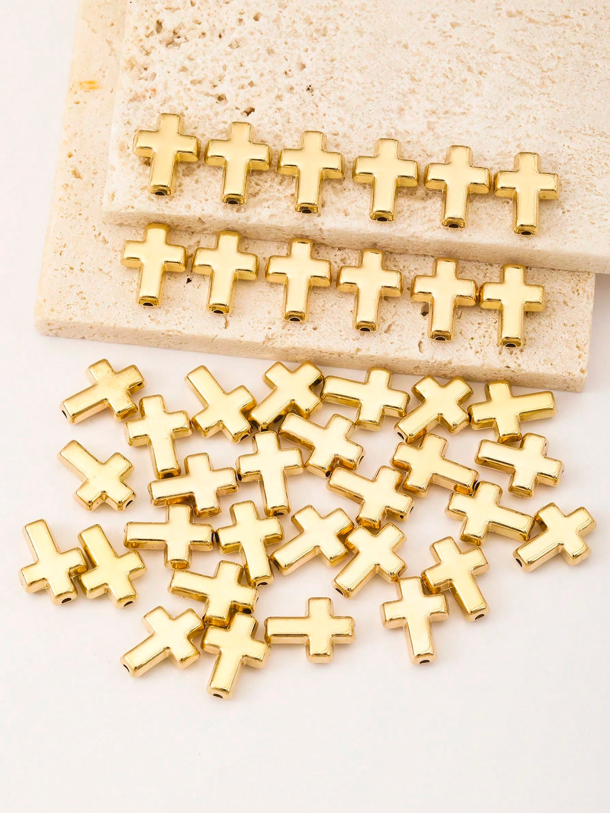 40pcs Fashionable 3D Electroplated ABS Perforated Cross DIY Jewelry Making Beads Accessories