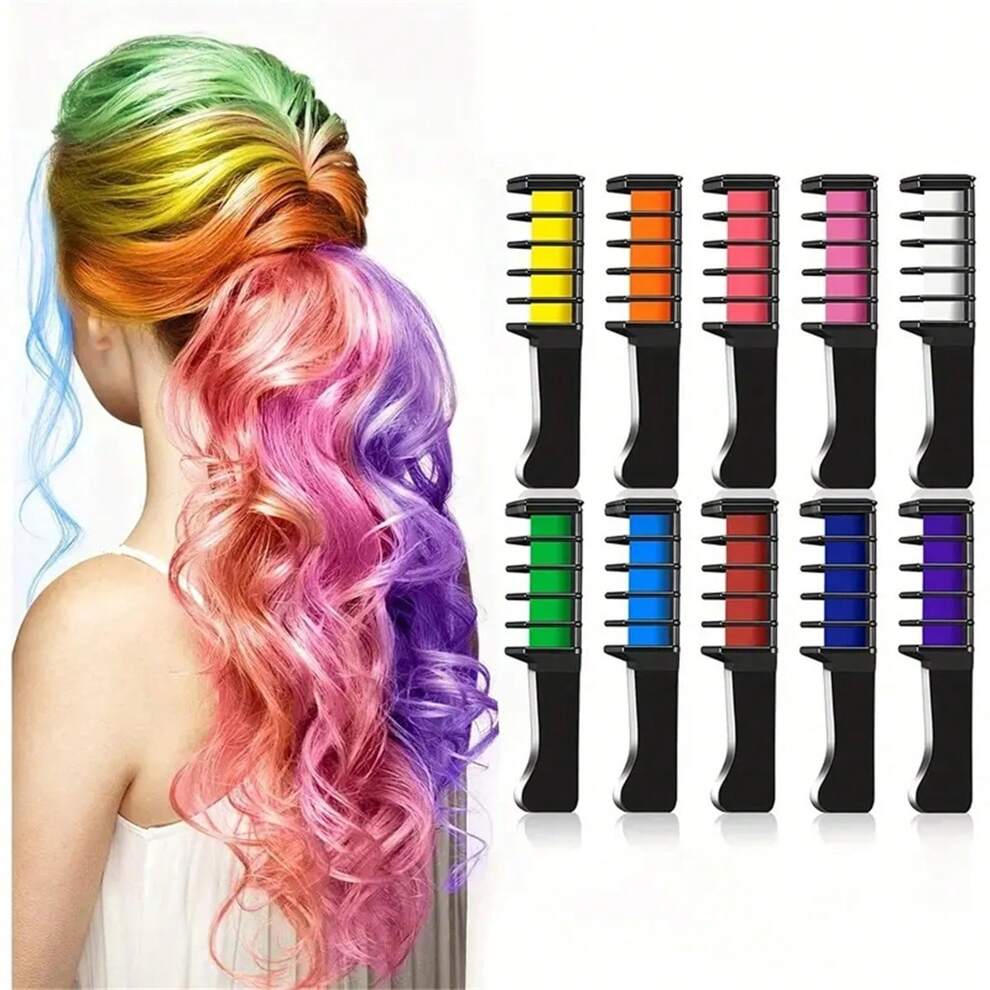 1PC 10 Color Hair Chalk For Girls Makeup Kit Hair Chalk Comb Temporary Washable Hair Color Dye For Kids Birthday Halloween Christmas Gifts Toys For Girls Kids Age 5 6 7 8 9 10 11 12 Year Old