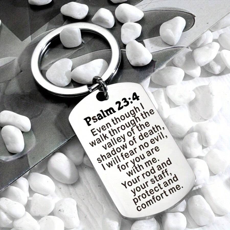 Street 1pc Man And WomanPsalm 23:4 Bible Verse Dog Tag Keyring Necklace Christian Jewelry Inspirational Gift