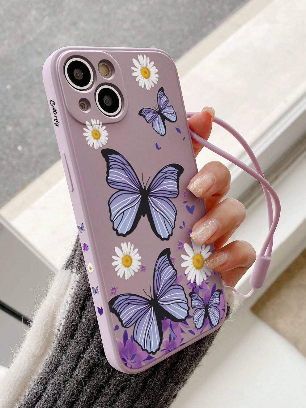 1pc Tpu Butterfly Pattern Phone Case With Hand Strap, Compatible With Apple Iphone 7/8/11/12/13/14 Pro Max/plus/x/xr/xs Max/se2, Samsung Galaxy A03s/a03core/a04/a12/a13/a14/a21s/a22/a23/a32/a33/a34/a5