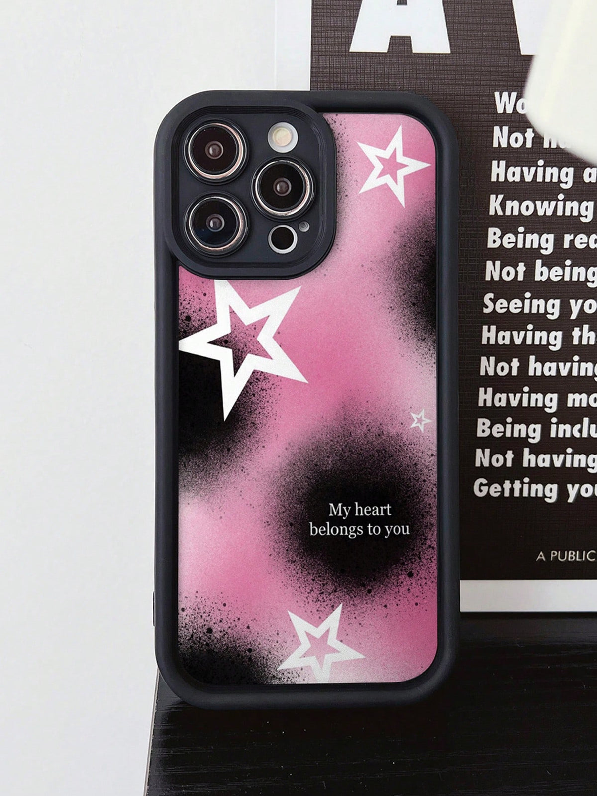 1pc Black Ink-splashing Star Pattern Anti-fall Camera Protection Full Coverage Phone Case Compatible With Iphone Models