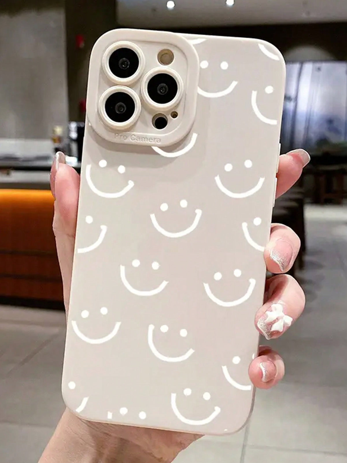 1pc White Cartoon Smiling Face Painted Anti Shock Soft Phone Case, Suitable Compatible With iPhone15/15Plus/15Pro/15Promax, Huawei, Samsung, Xiaomi