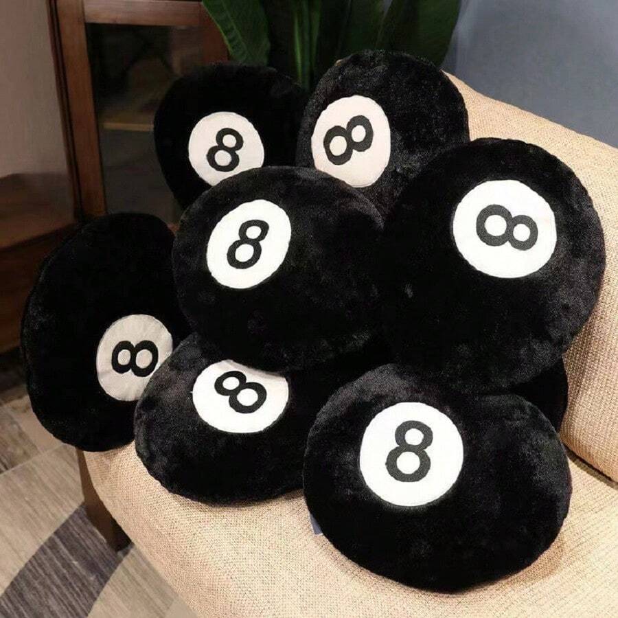 1pc Black 8 Billiard Pillow Plush Toy Black Pillow Cushion Sofa Cushion Tatami Cushion