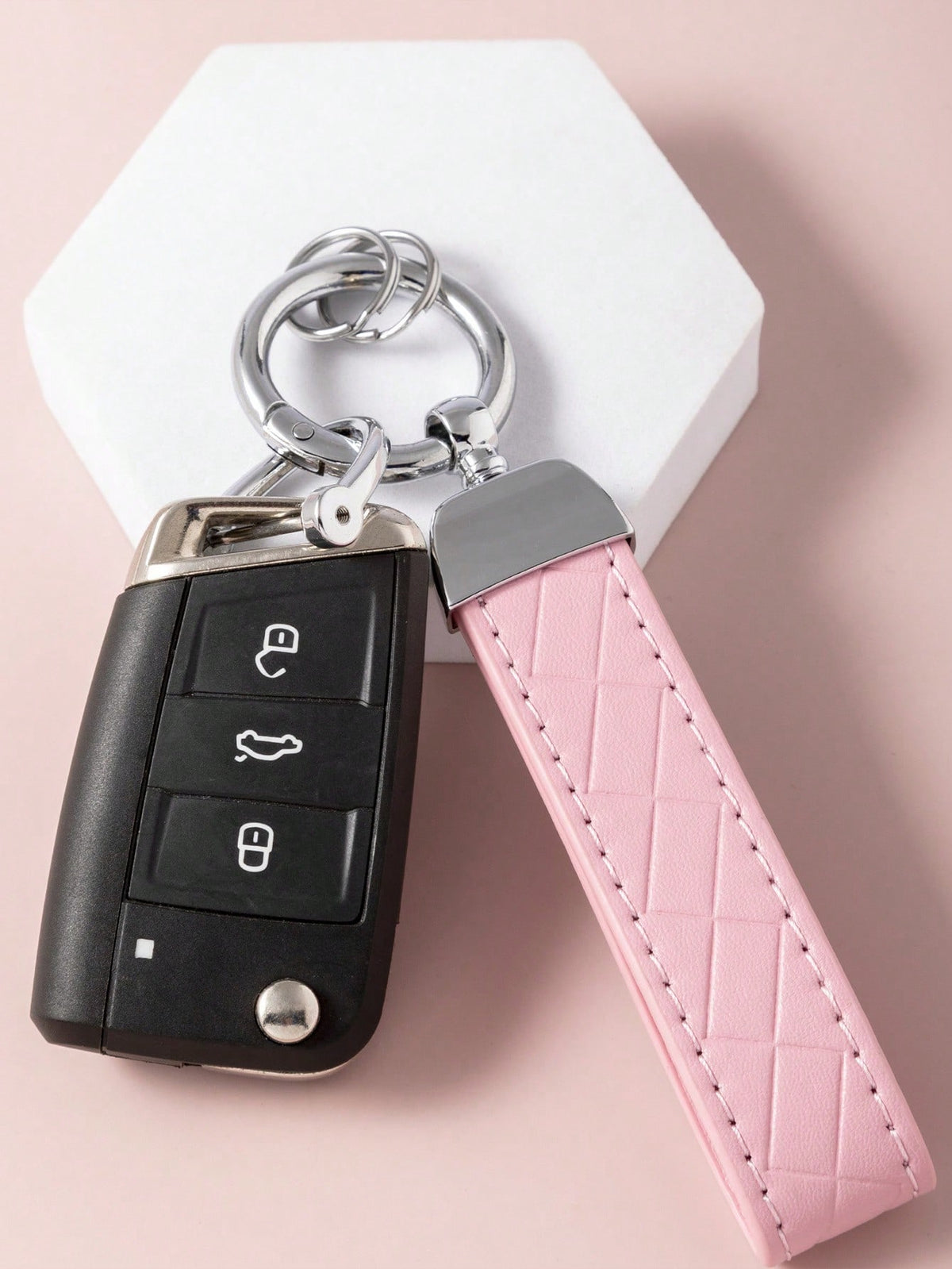 1pc Unisex Simple Style Zinc Alloy Keychain With Leather Rope, Available In Black, White, Red, Pink & Orange, Suitable For Various Keys And Car Keychains.