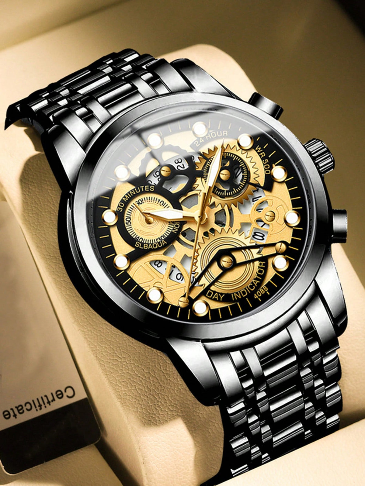 1pc Men's Automatic Hollow Out Quartz Watch, Waterproof & Glow In The Dark, Fashionable Wristwatch