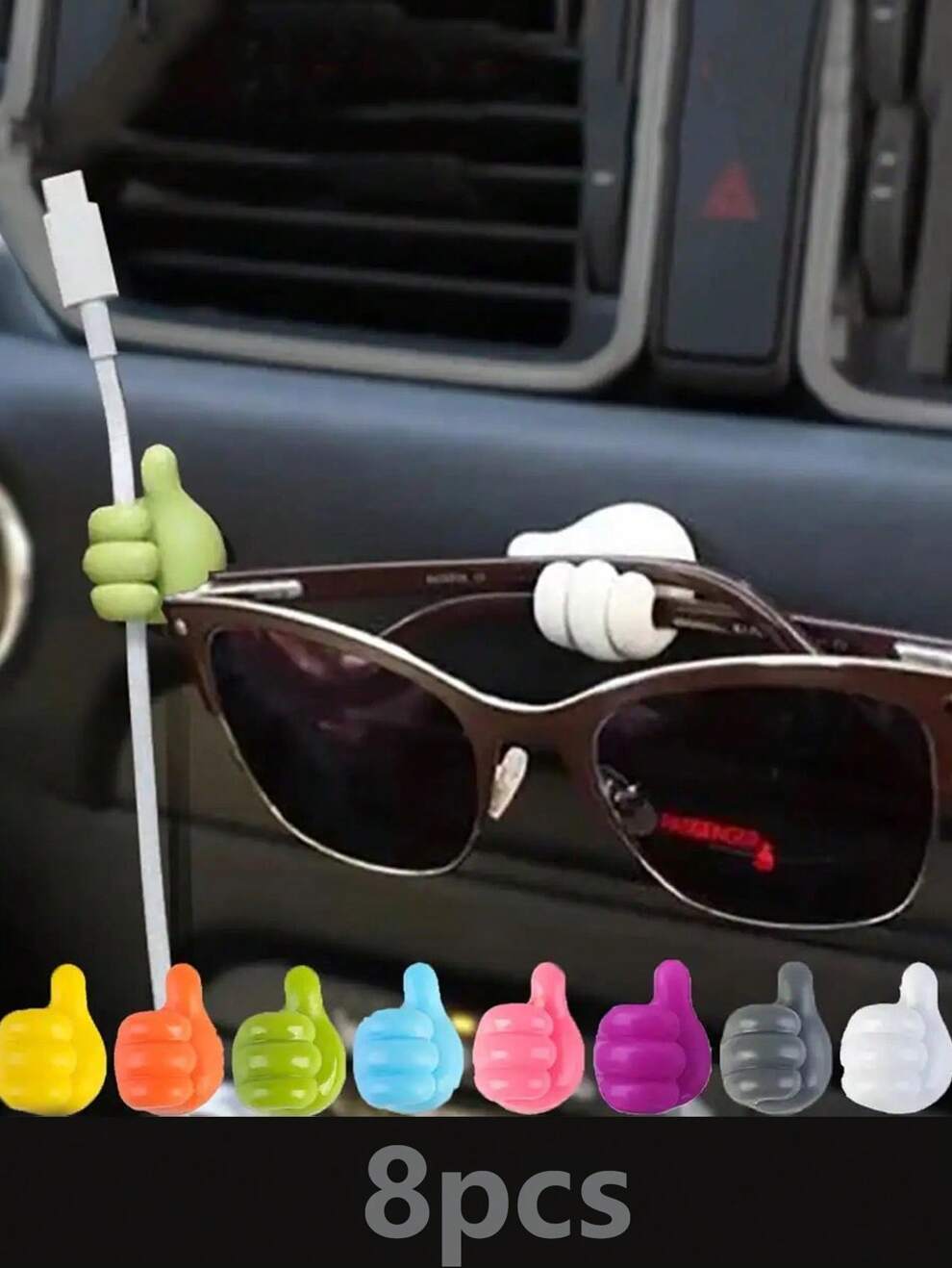 8pcs Hand-Shaped Rubber Holder Glasses Cable Power Cord Charging Line Self Adhesive Mini Hook Car Storag Organizer Gadget Decorations For Travel Car Accessaries Car Accessaries Interior