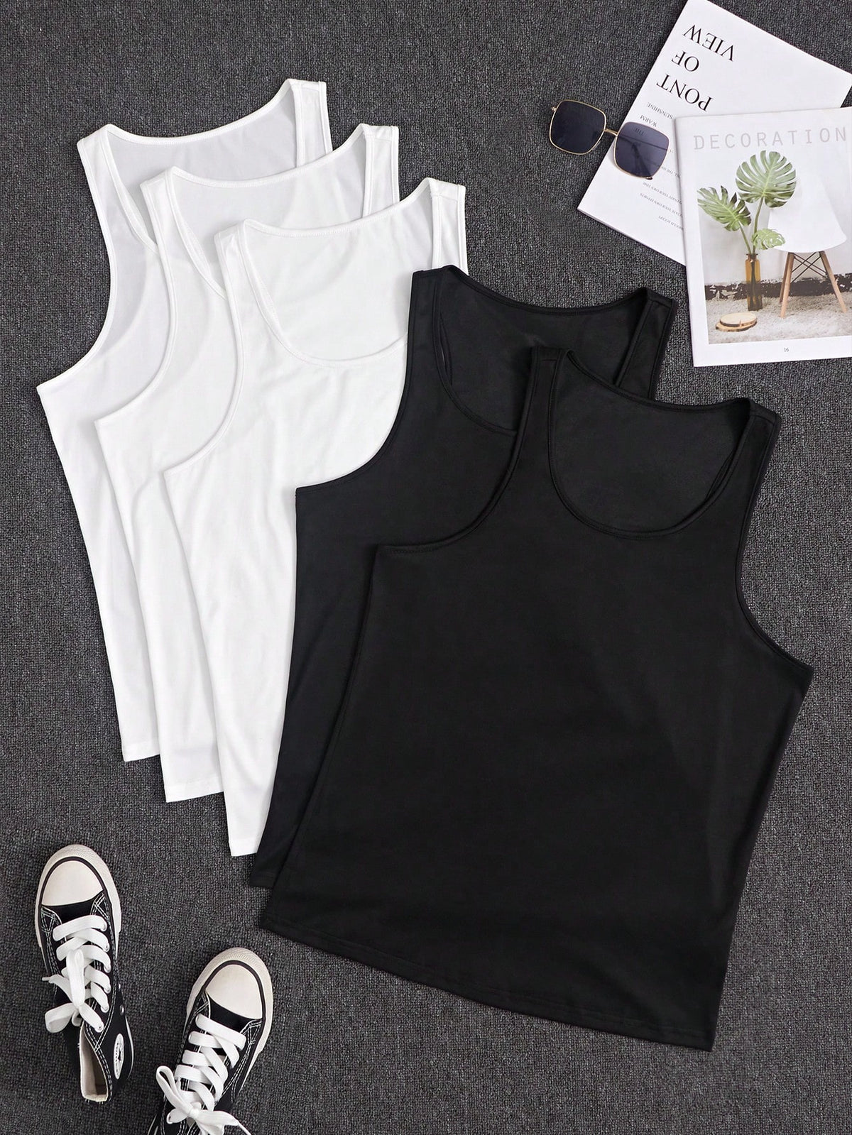 Men 5pcs Solid Tank Sleep Top