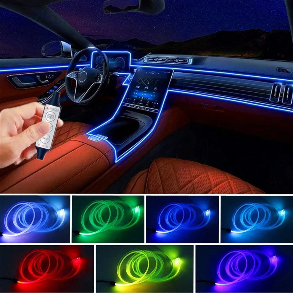 1m 2m 3m 4m Car LED Strip Lights Interior Decoration Atmosphere Light, RGB Neon DIY Dashboard Light USB Ambient Lighting Kit for Vehicle Door Center Console Multicolor Inside Trim Wire Light Fiber Opt