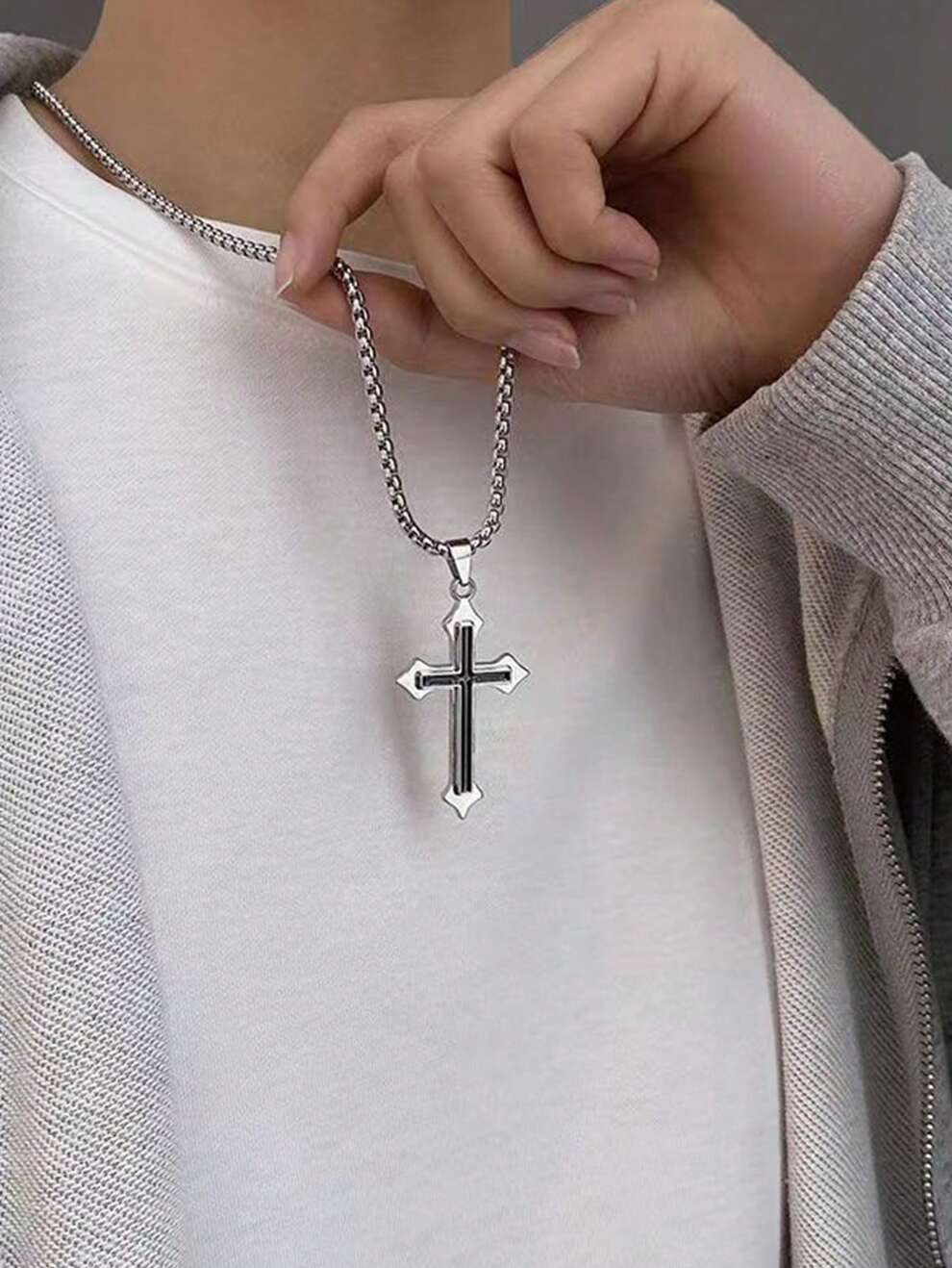 1pc Stainless Steel Pendant Necklace, Unisex Hoodie Chain, Versatile Daily Accessory