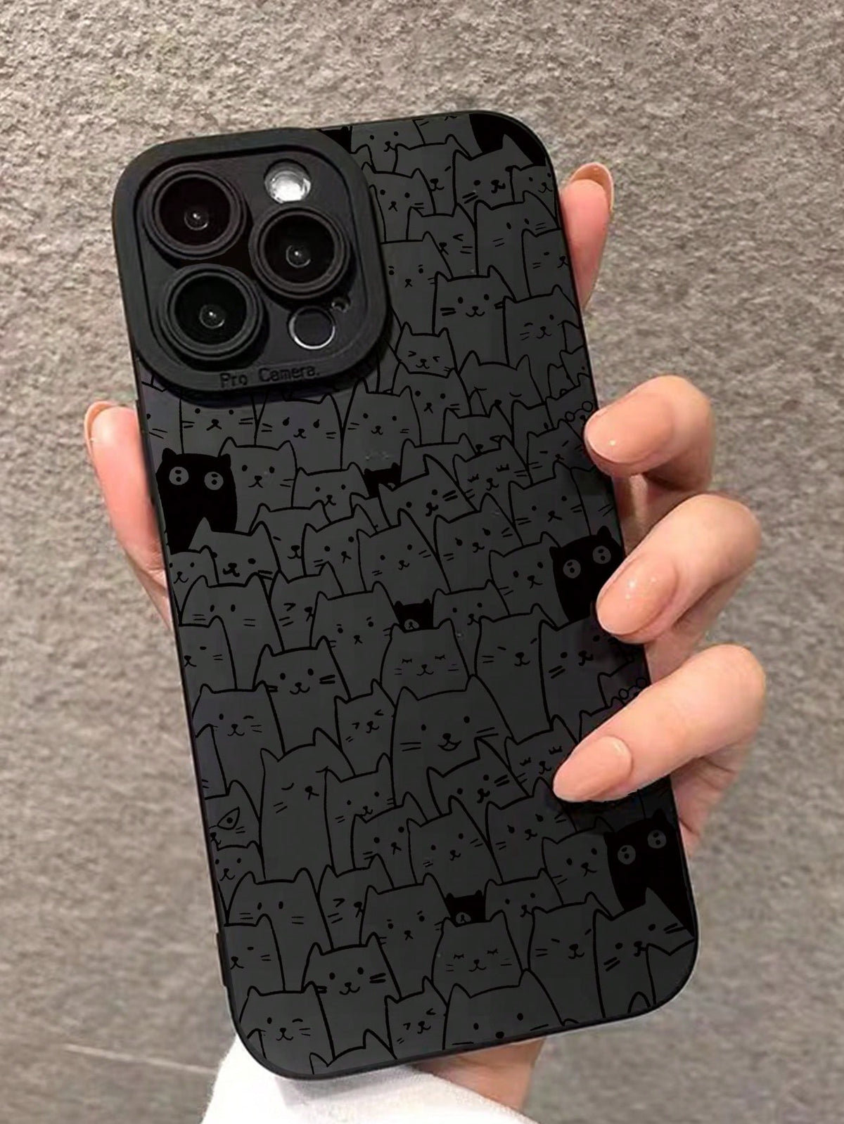 Black Cartoon Cat Patterned Anti-Fall Phone Case Compatible With IPhone, Huawei, Samsung, Xiaomi