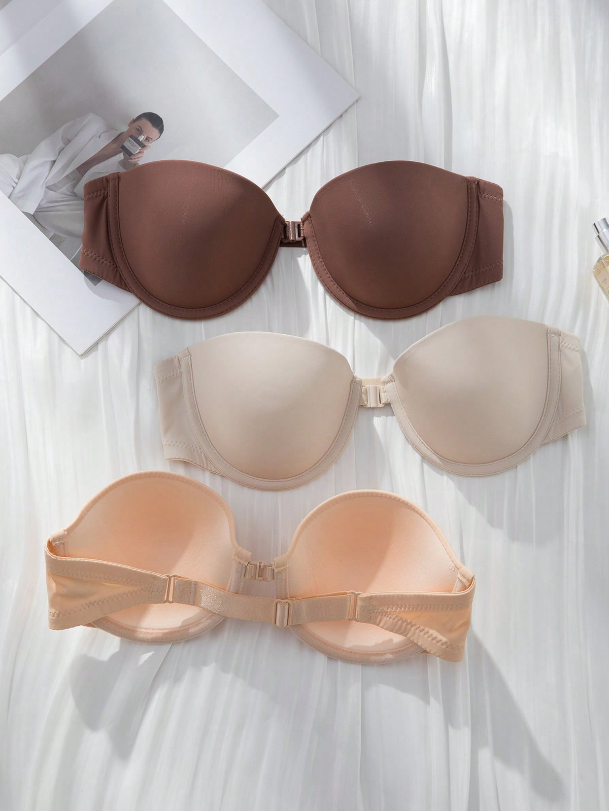 3pcs Solid Underwire Push Up Bra