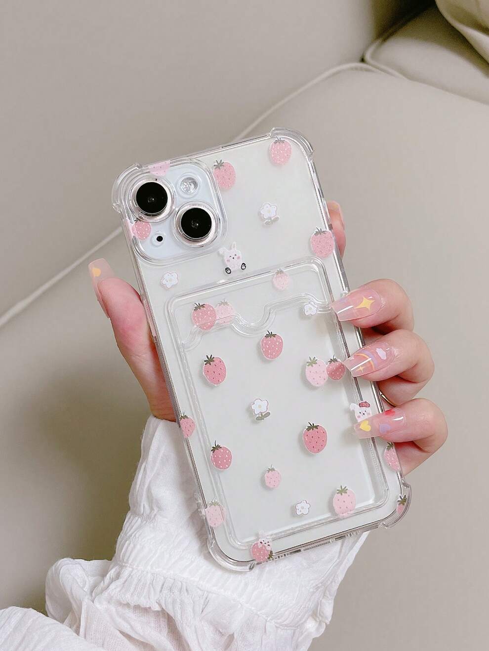 1pc Transparent Four Corner Shockproof Card Slot Painted Phone Case Compatible With IPhone/Samsung Mobile Phones