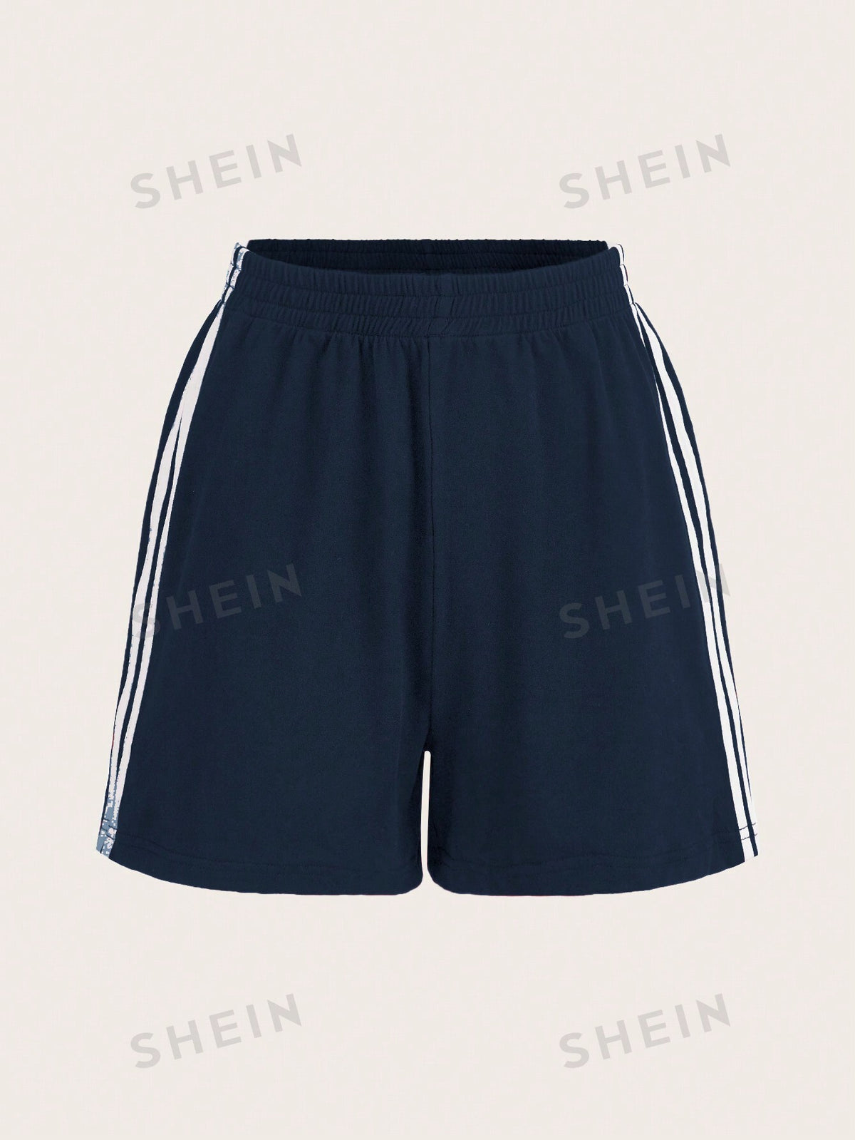 SHEIN EZwear Women's Summer Casual Vintage Sports Blue Striped Side Track Shorts