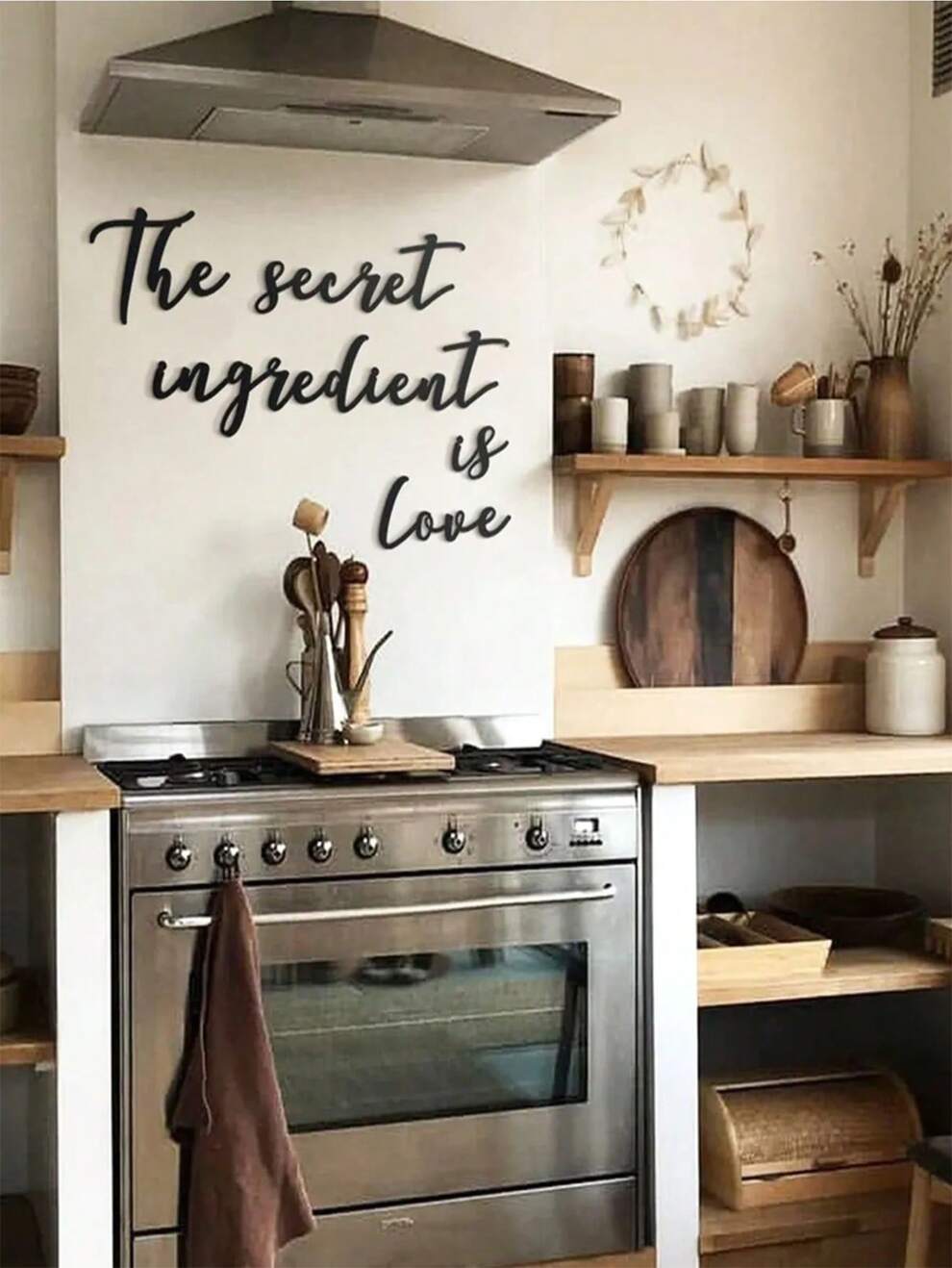 1pc 'the Secret Ingredient Is Love' Pvc Self-adhesive Wall Sticker For Kitchen Wall Decoration, Black Minimalist Geometric Art Wall Decal For Modern Home Wall Decor, Suitable For Indoor Art Decoration