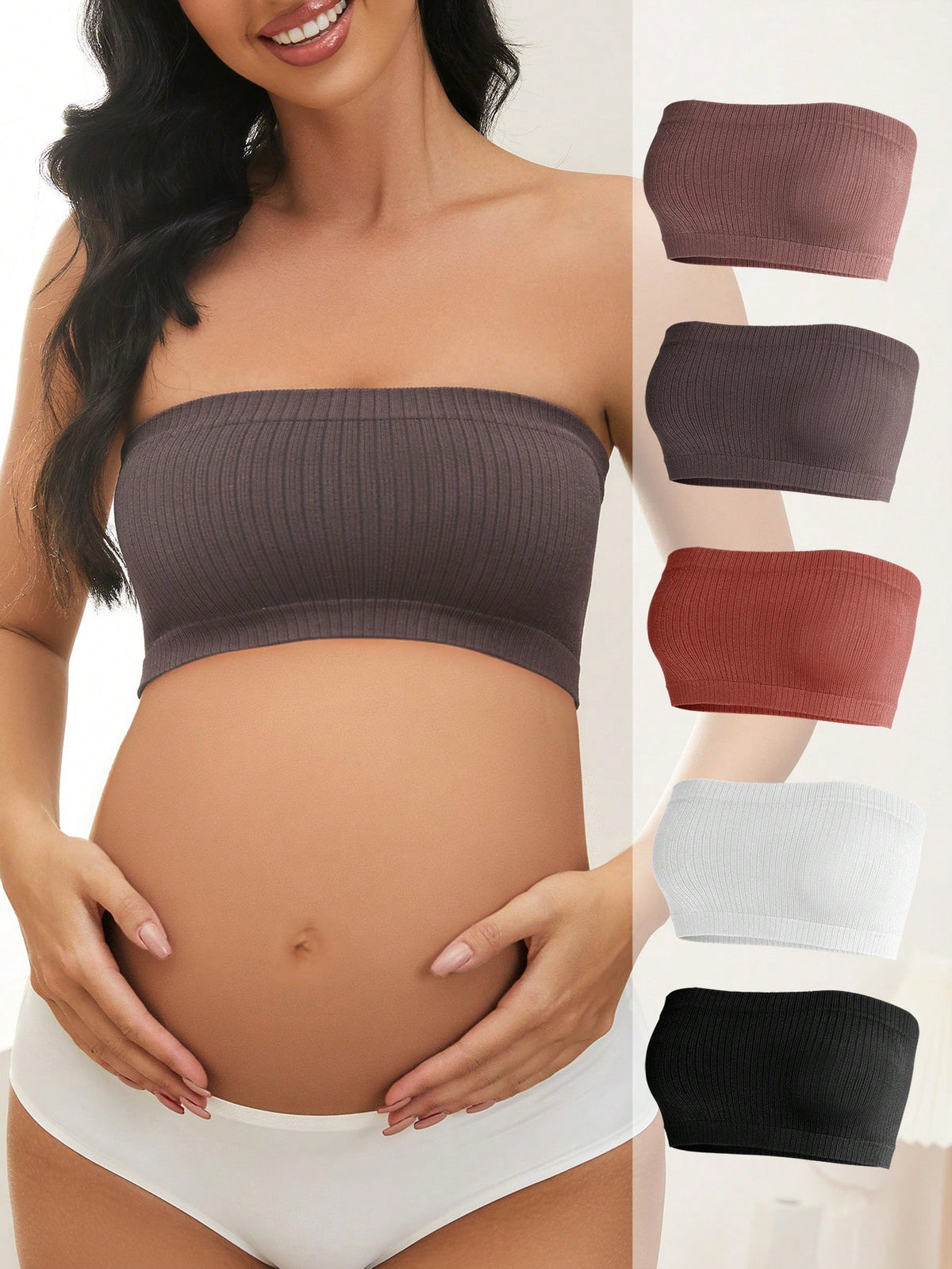 SHEIN Maternity 5pack Solid Ribbed Knit Bandeau Bra For Mother