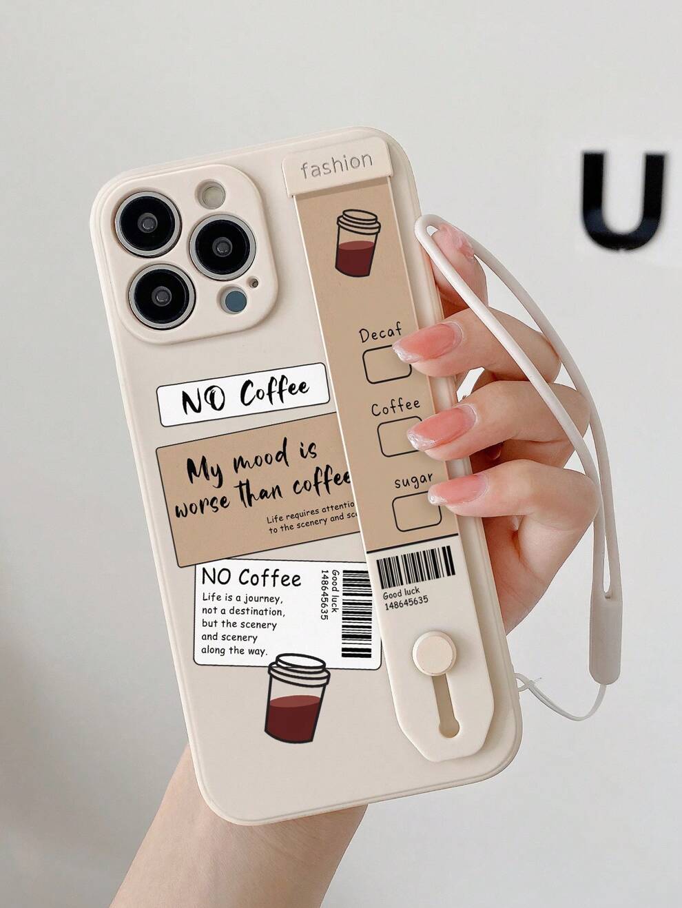 One Coffee Tag Tpu Wristband Cartoon Phone Case With Kickstand, Comes With Hand Strap, Compatible With Iphone 7, 8, 11, 12, 13, 14 Pro Max, X, Xr, Xs Max, Se 2, Compatible With Samsung Galaxy A03s, A0